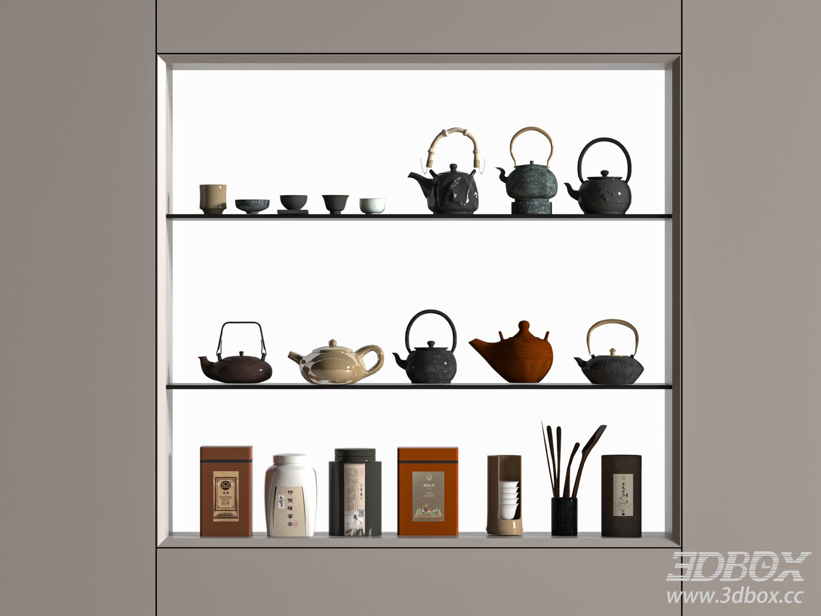 Modern Tea Set Decorative Display Collection 3D model - thumbnail 1