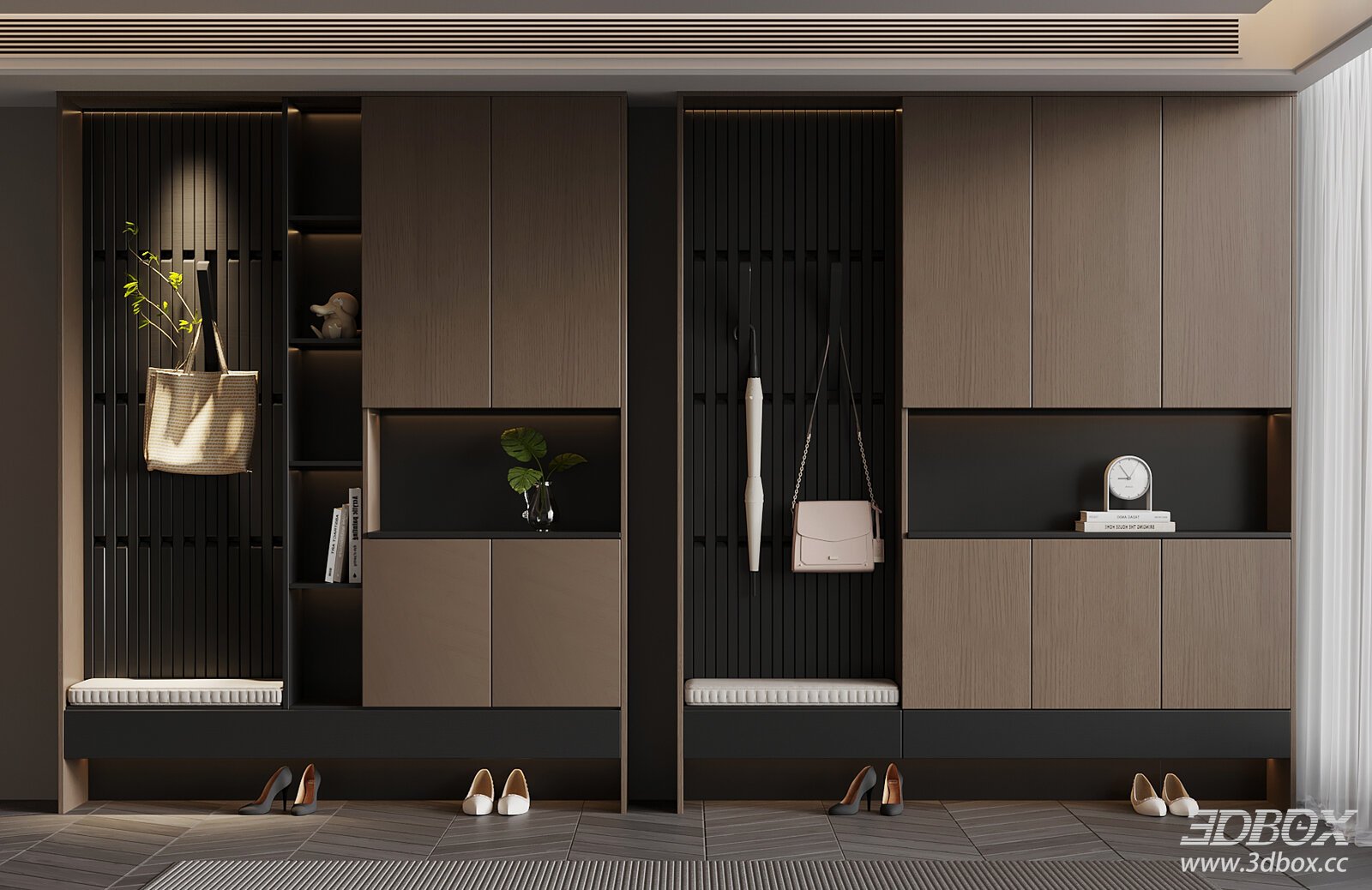 Italian Minimalist Hallway Shoe Cabinet 3D model - front view