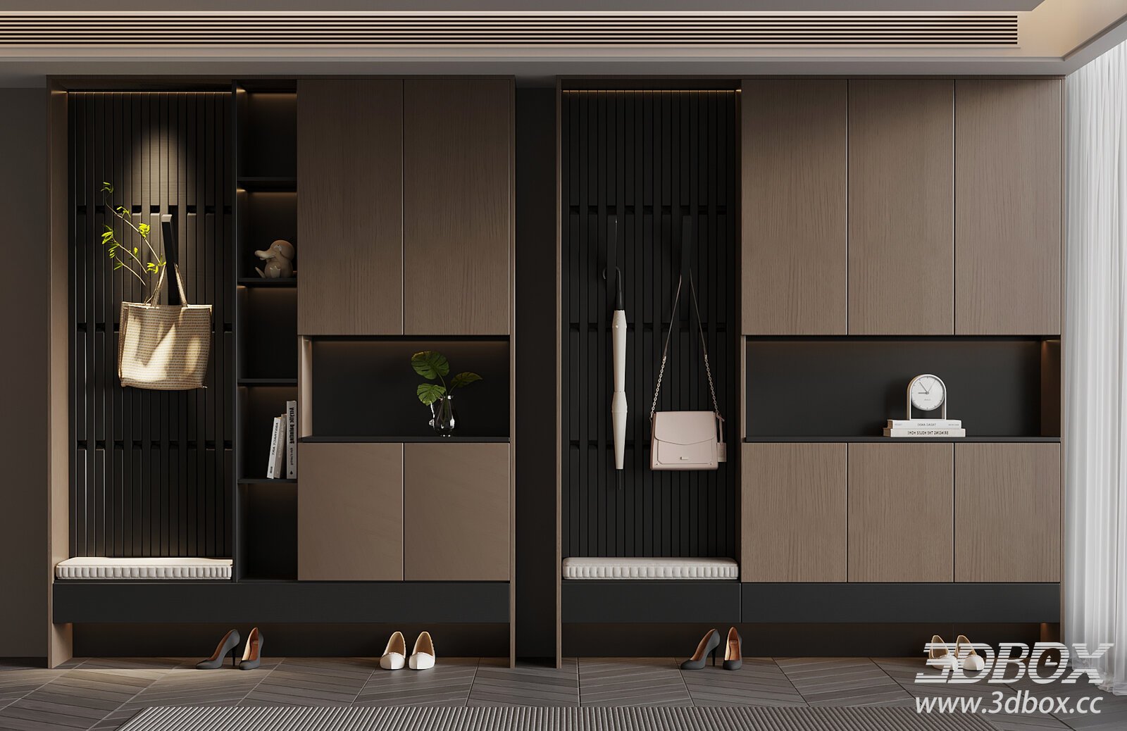 Italian Minimalist Hallway Shoe Cabinet 3D model - thumbnail 1