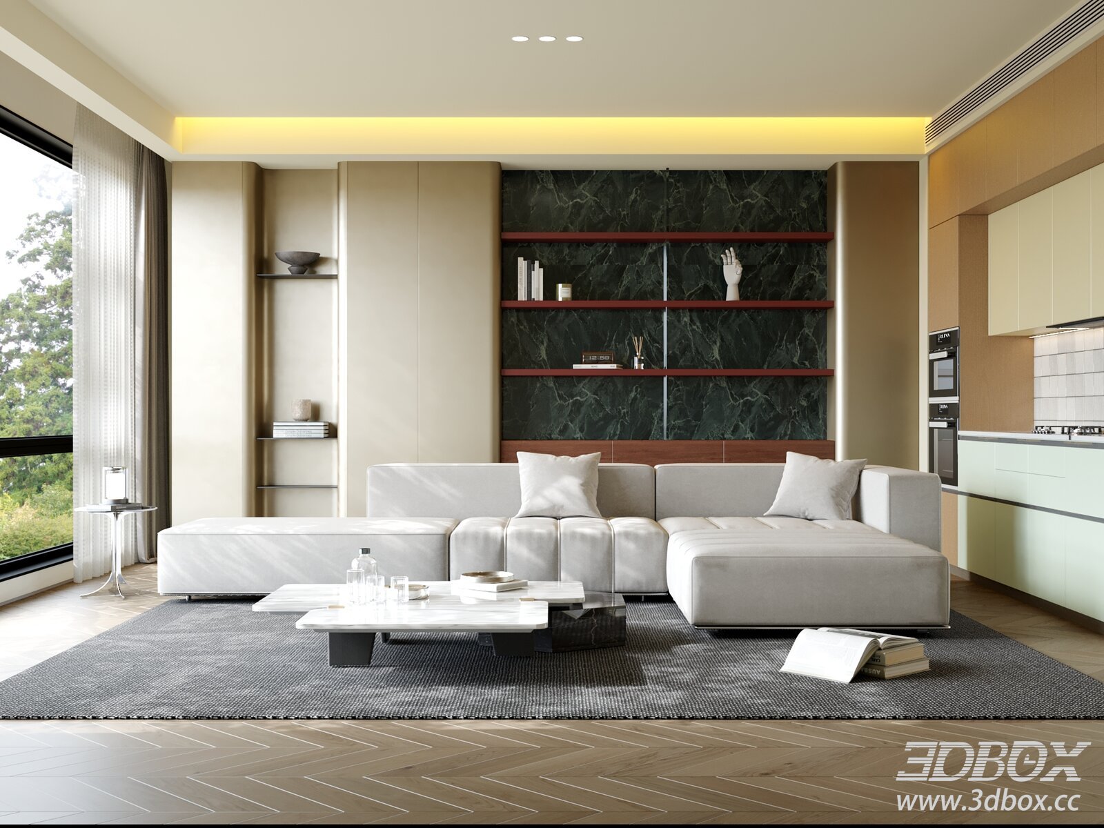 Modern Minimalist Living Room Interior Scene 3D model - thumbnail 1