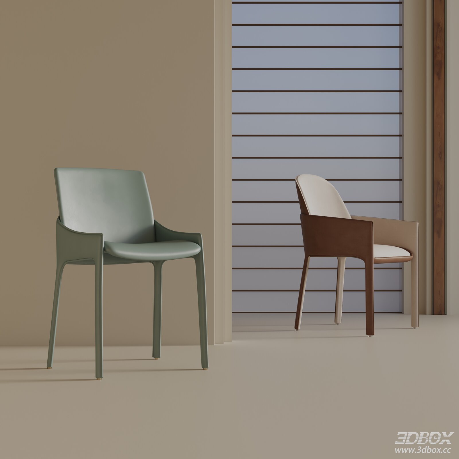 Modern Minimalist Leather Upholstered Dining Chair Set 3D model - front view