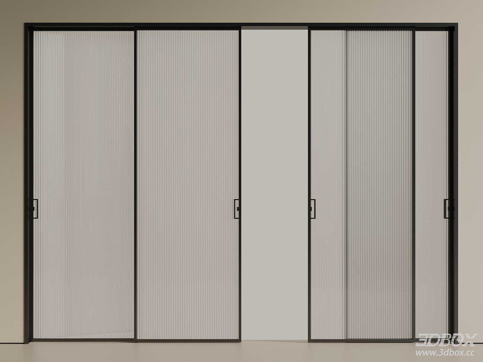 Modern Minimalist Fluted Glass Sliding Door 3D model - thumbnail 1