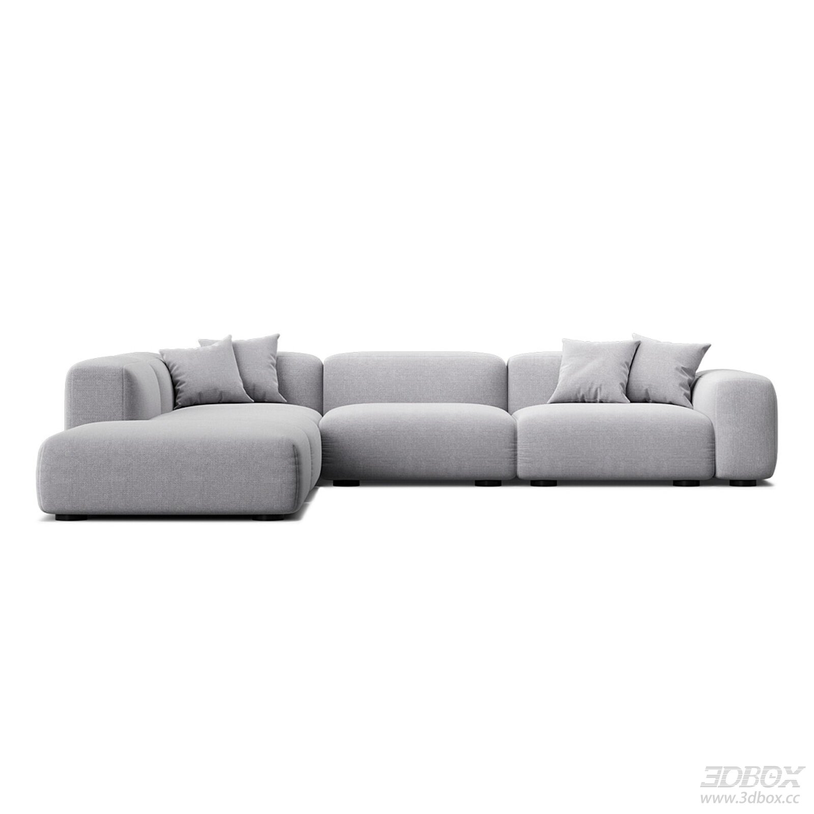 Modern Minimalist Light Gray Fabric Sectional Sofa Set 3D model - front view