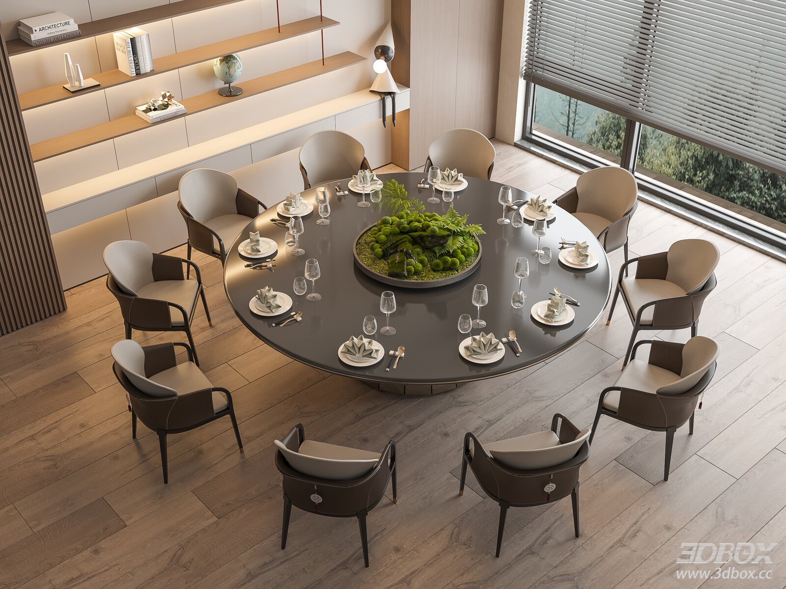 Modern Round Dining Table and Chairs Set 3D model - thumbnail 1