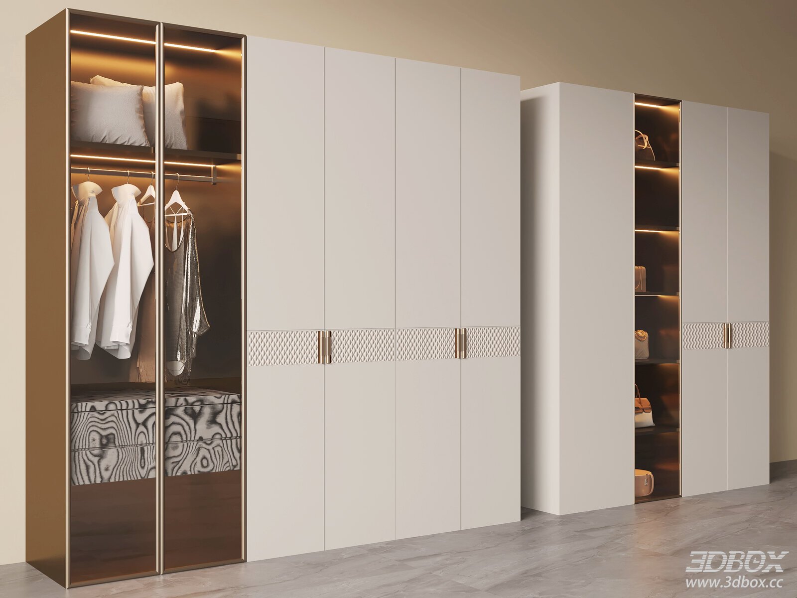Modern Luxury Italian Style Wardrobe with LED Lighting 3D model - front view