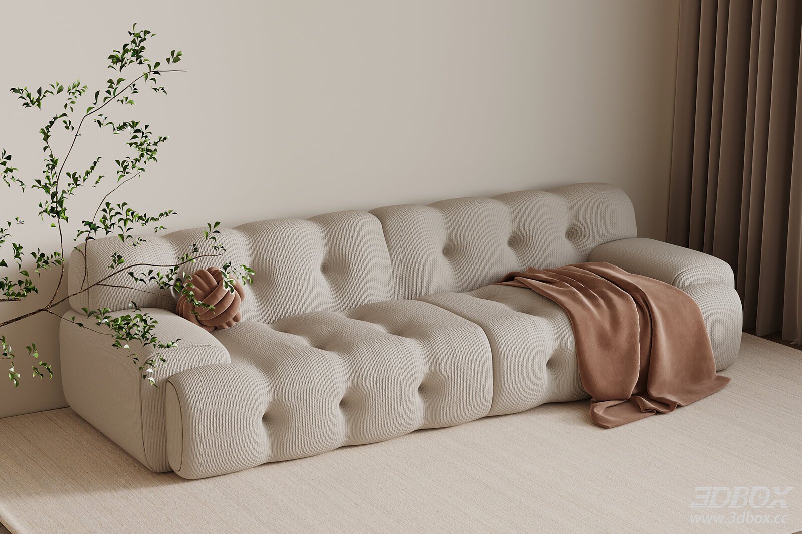 Modern Tufted Fabric Sofa Set Minimalist Living Room Furniture 3D model - front view