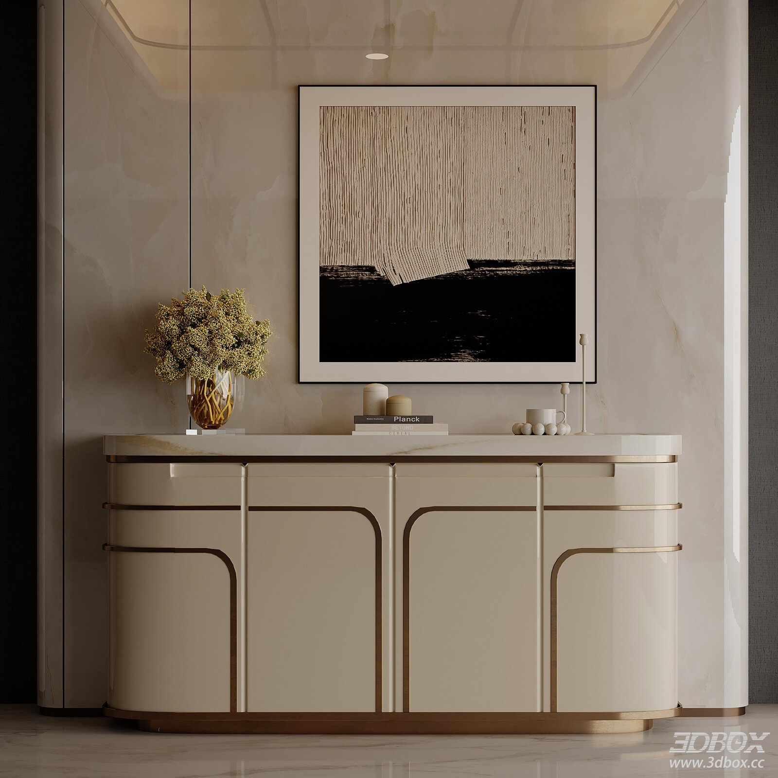 Modern Italian Style Entryway Sideboard 3D model - thumbnail 1