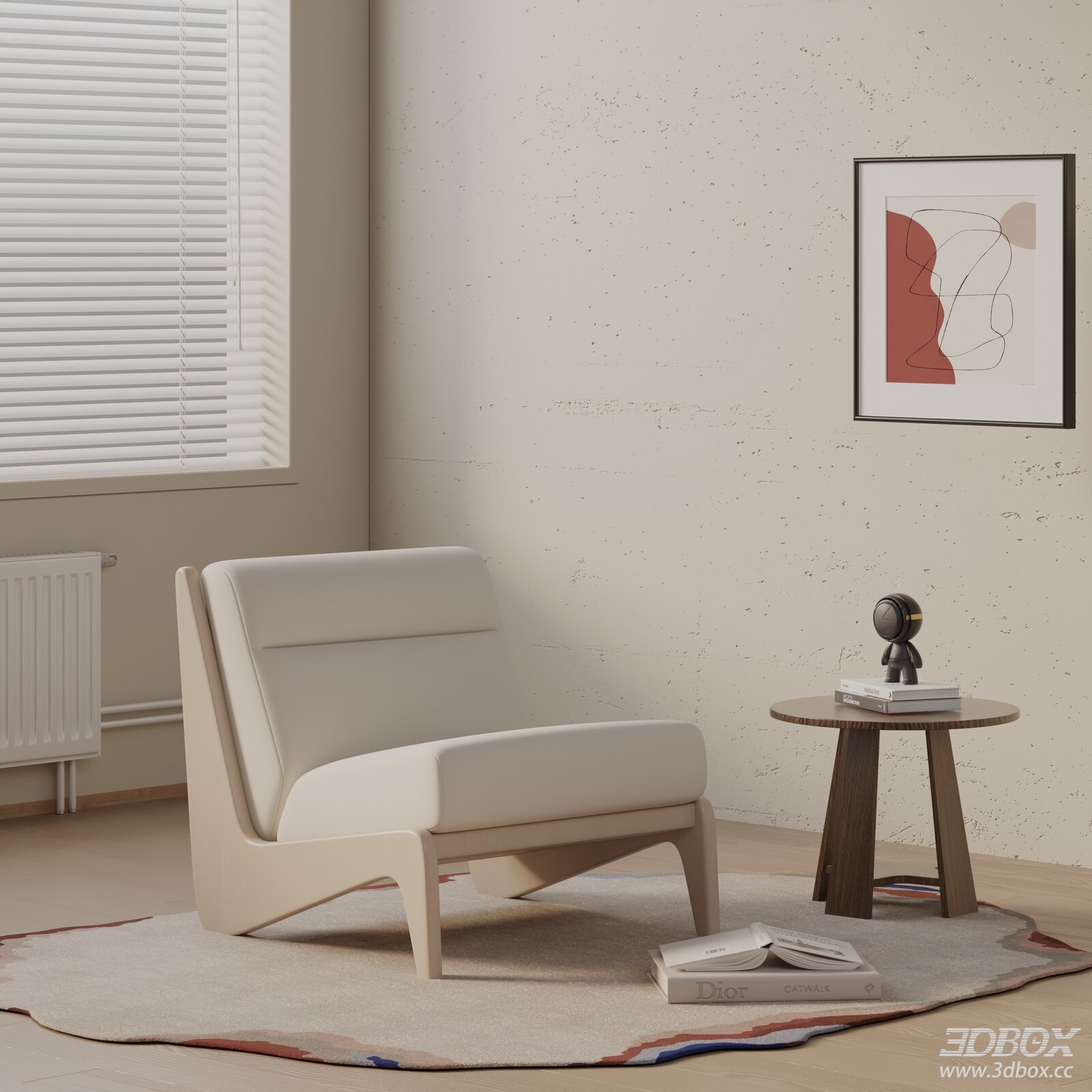 Modern Minimalist Leather Upholstered Armchair with Wooden Frame 3D model - front view
