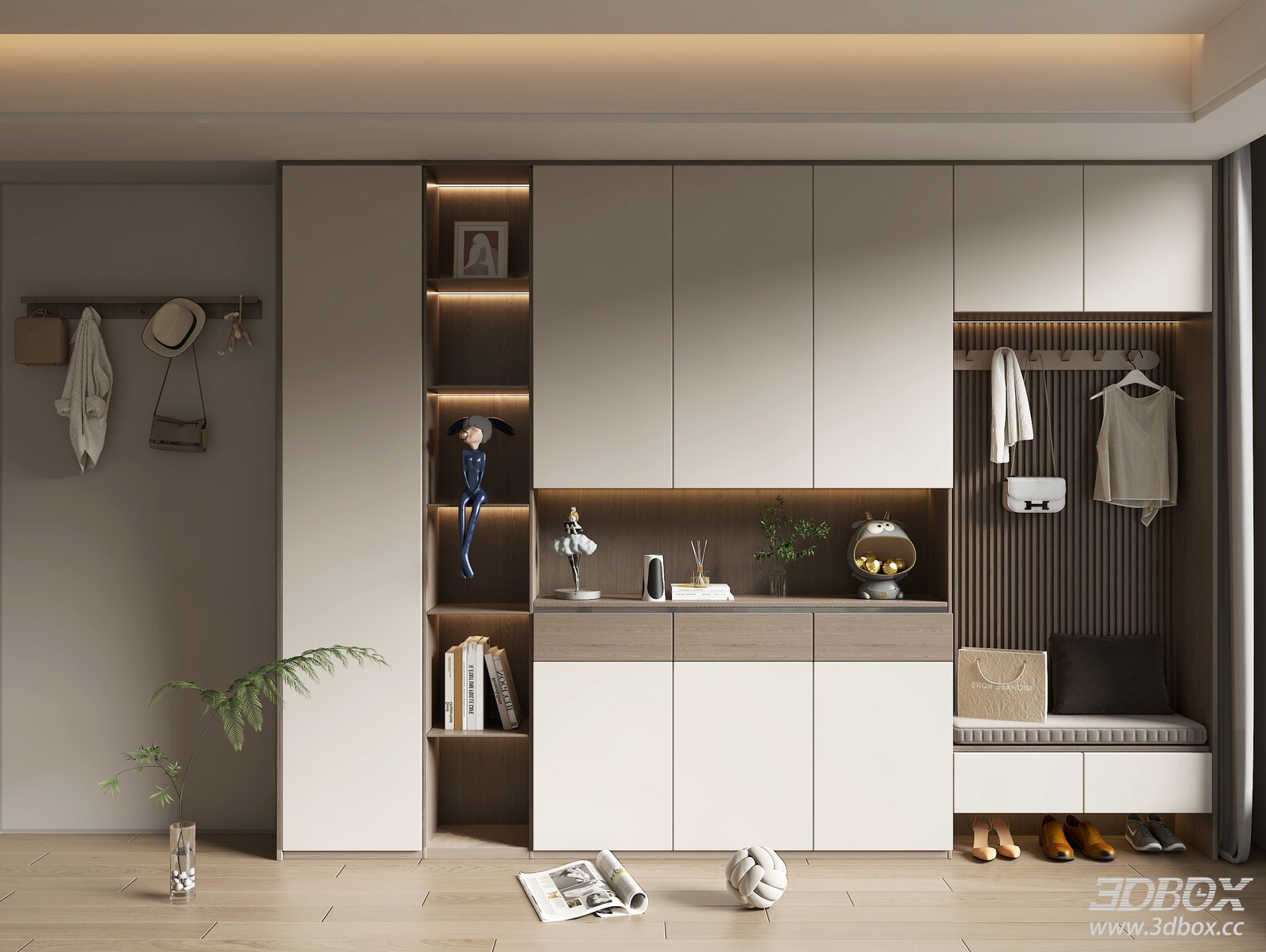 Modern Hallway Entry Shoe Cabinet Storage Unit 3D model - front view