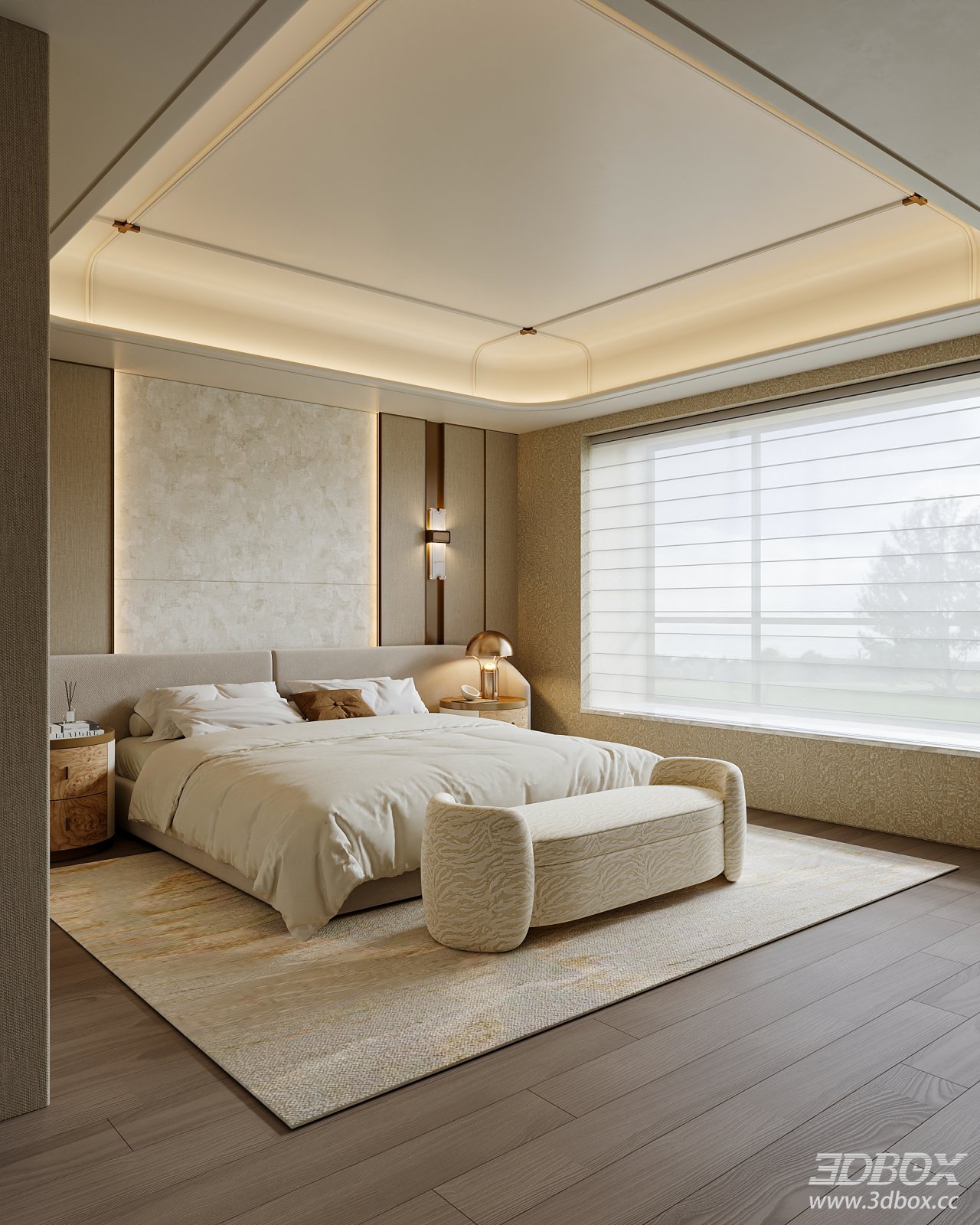 Modern Luxury Master Bedroom Interior Scene 3D model - front view