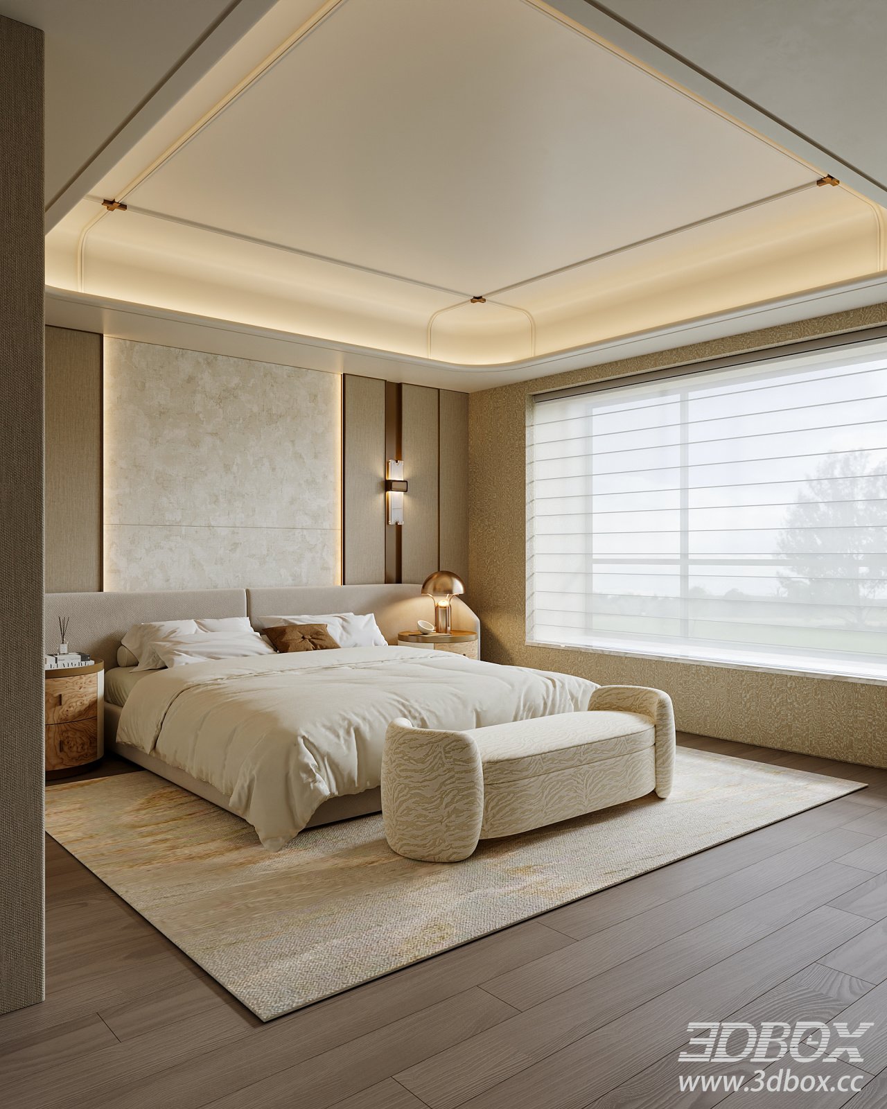 Modern Luxury Master Bedroom Interior Scene 3D model - thumbnail 1