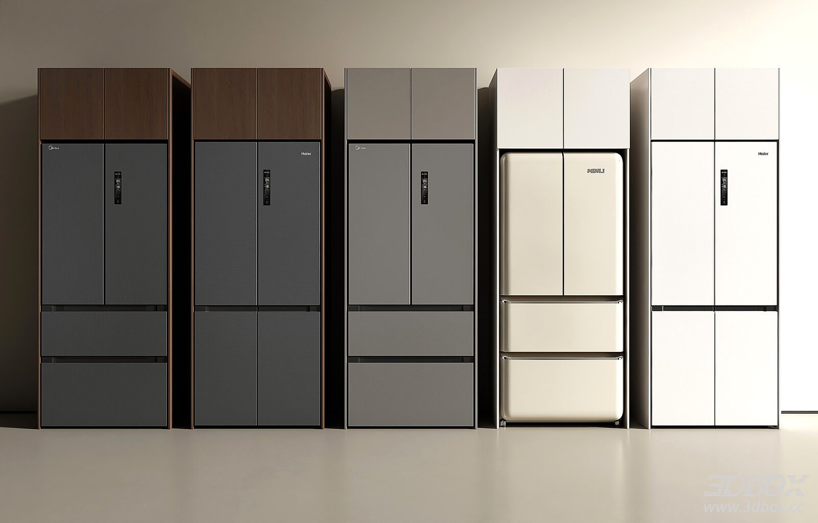 Modern Built-in Refrigerator Set Minimalist Kitchen Appliance 3D model - front view