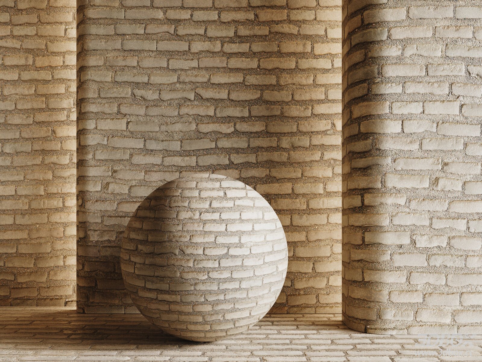Modern Paving Brick Wall Pavement Texture 3D model - front view