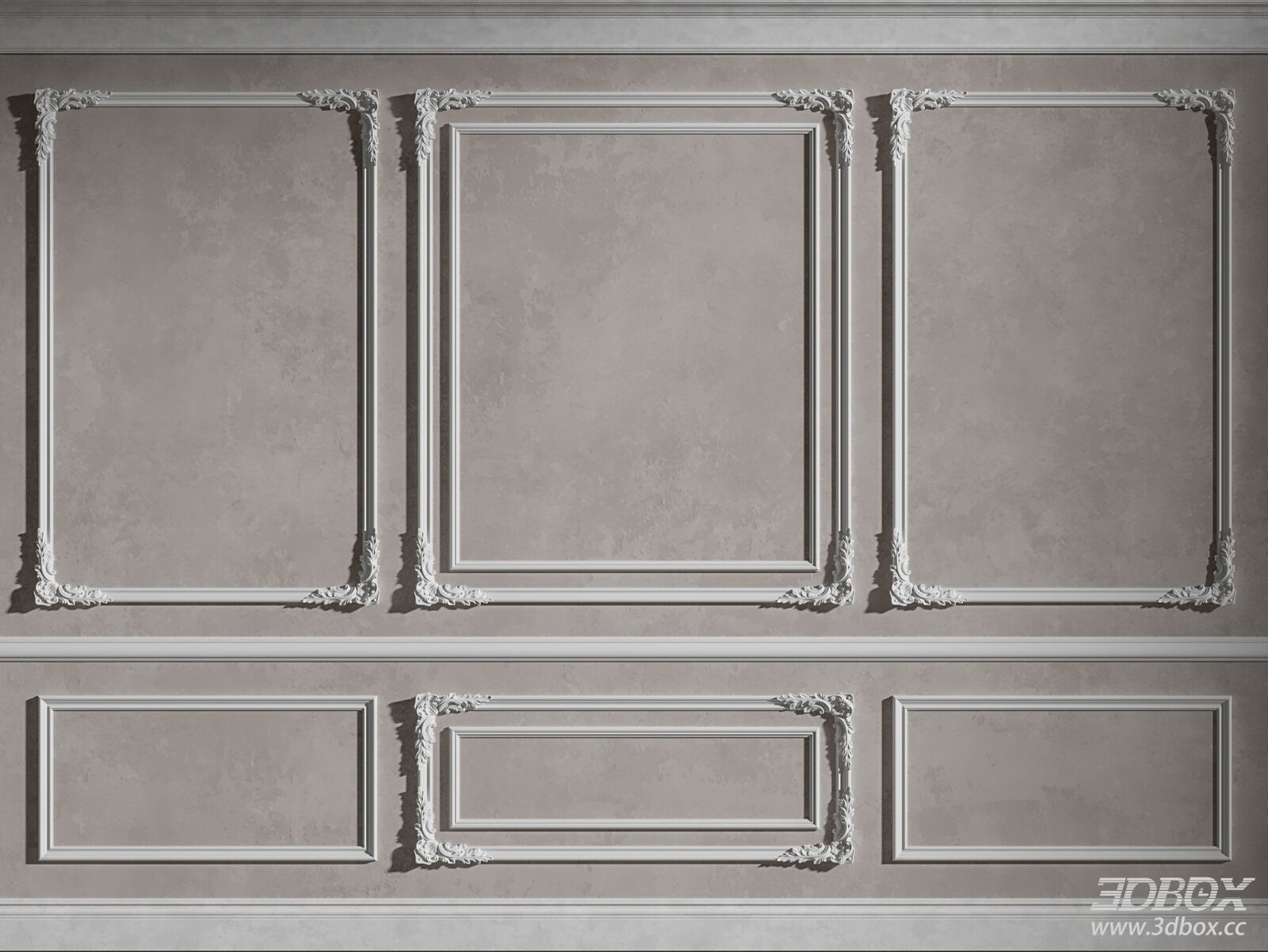 French Style Carved Decorative Plaster Wall Molding Set 3D model - front view