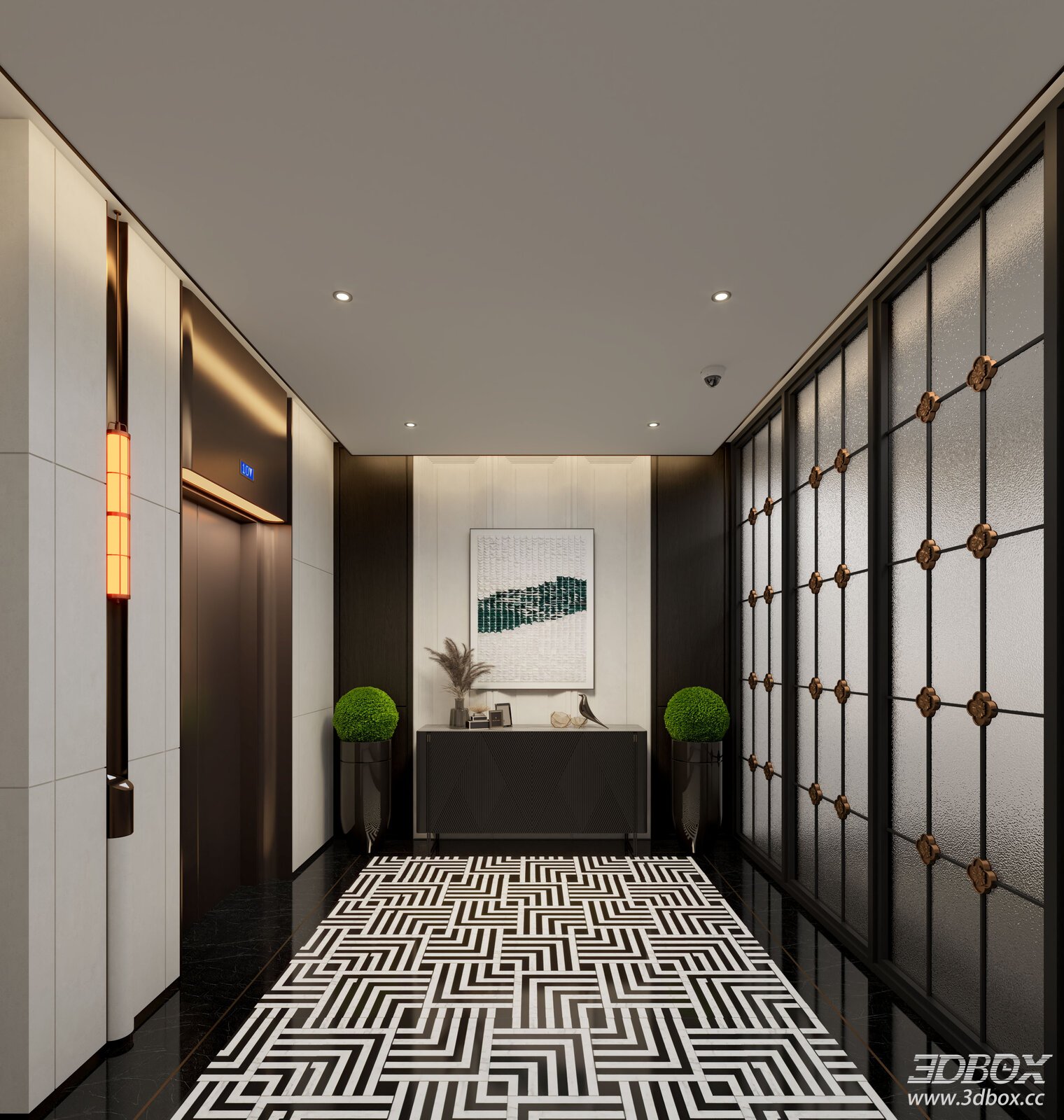 Modern Luxury Hotel Elevator Lobby Hallway 3D model - front view