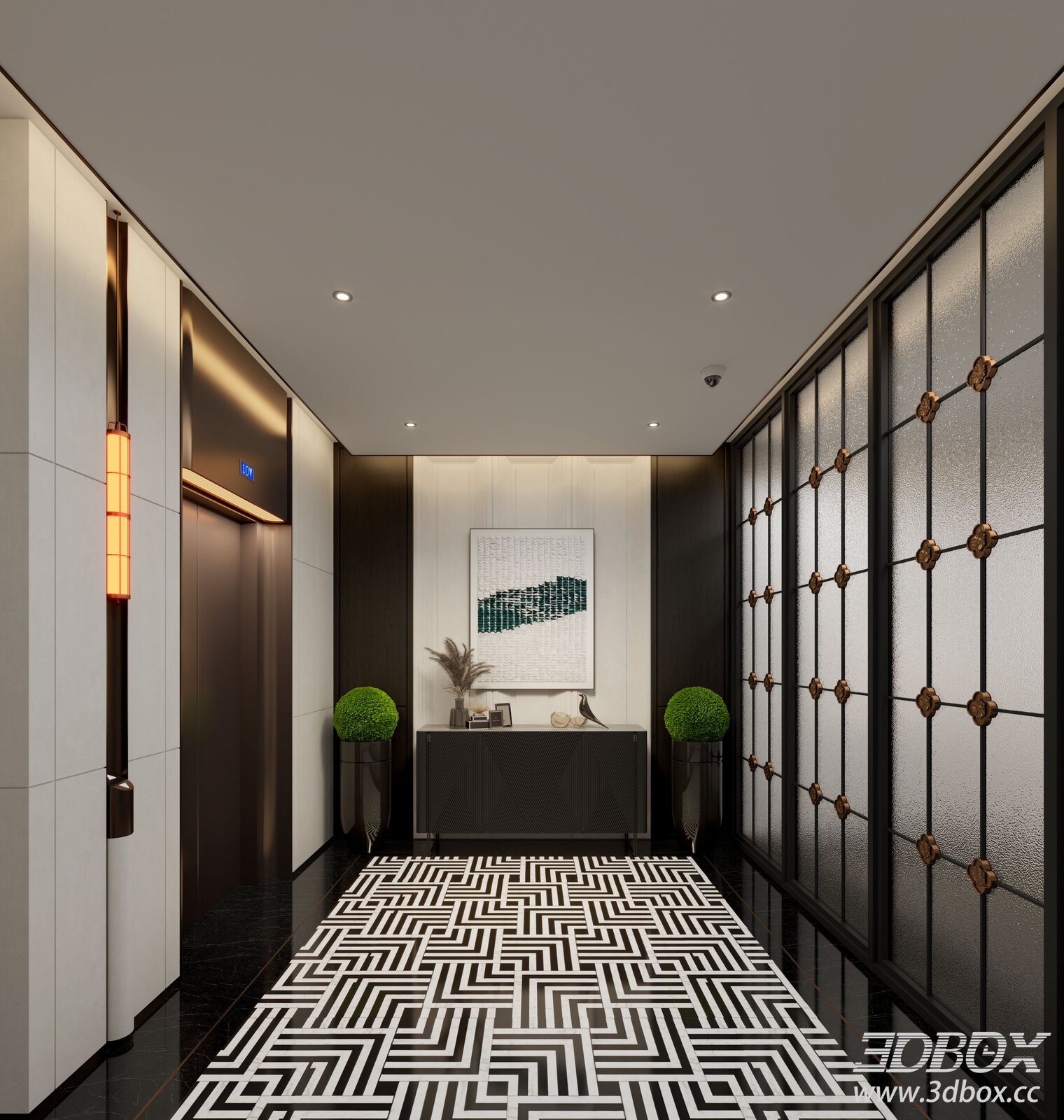 Modern Luxury Hotel Elevator Lobby Hallway 3D model - thumbnail 1