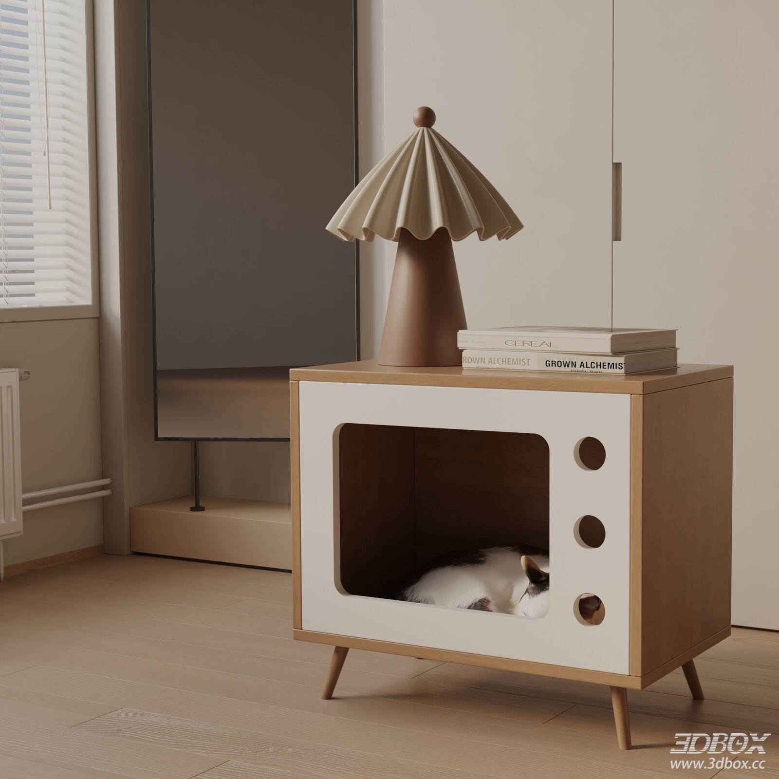 Modern Wooden Nightstand with Pet House Compartment 3D model - front view