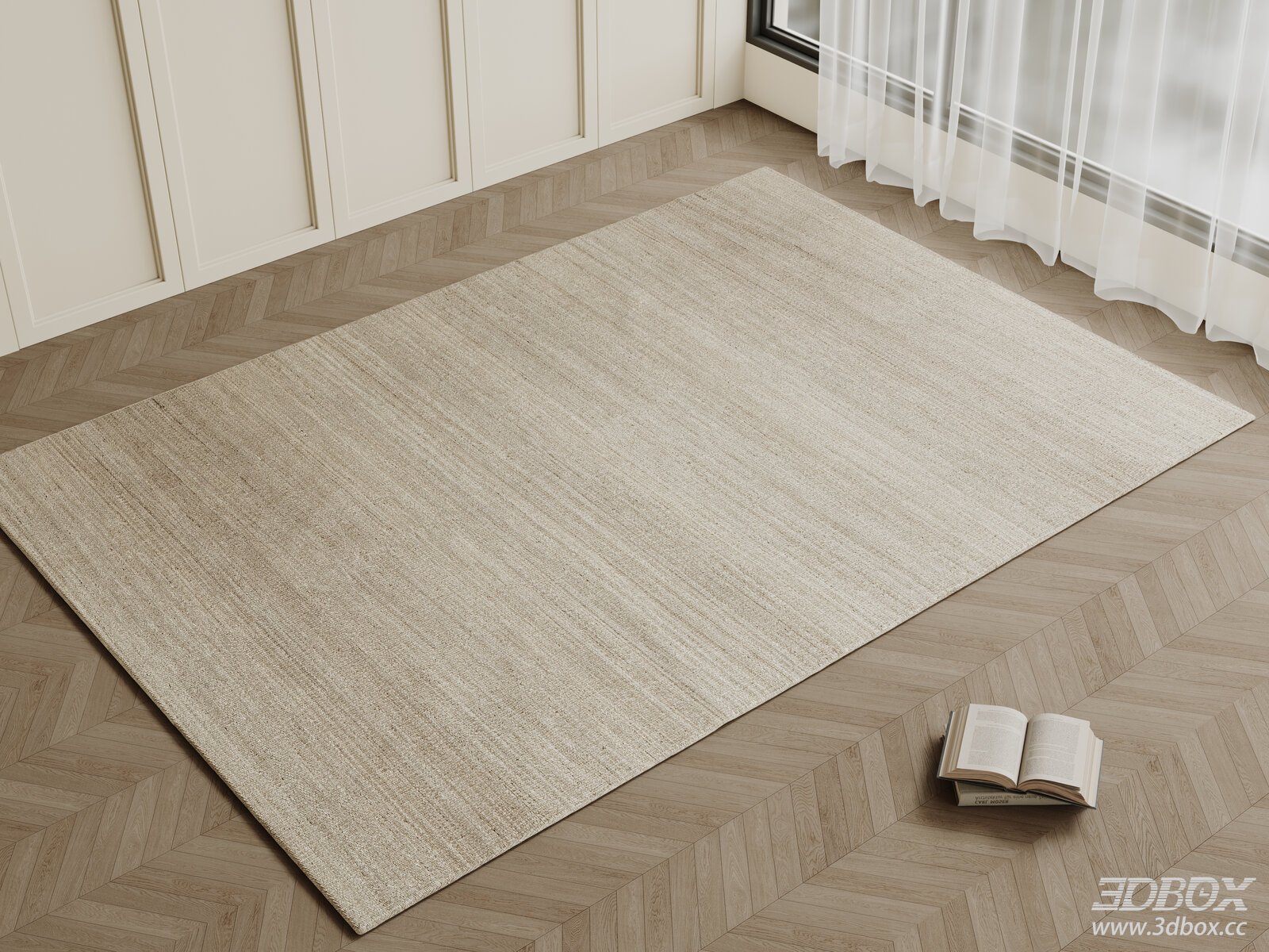Modern Minimalist Cream Beige Woven Linen Living Room Carpet 3D model - front view