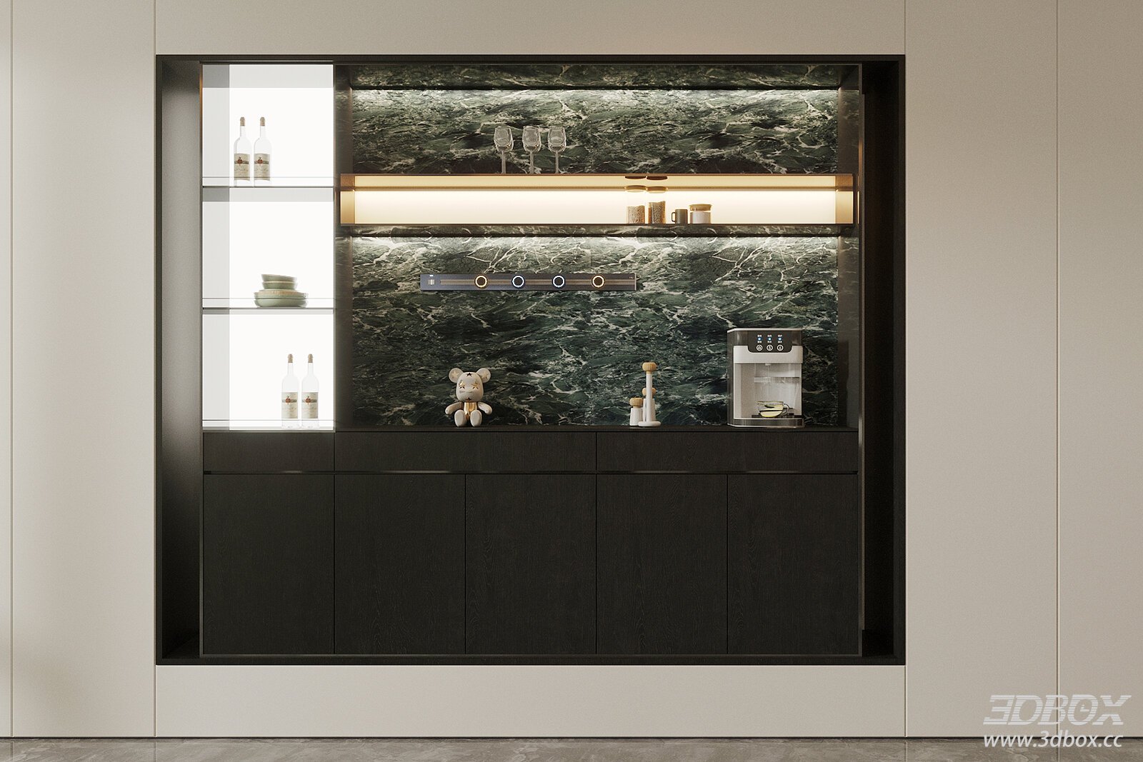 Luxury Italian Style Marble Wine Sideboard Cabinet 3D model - front view