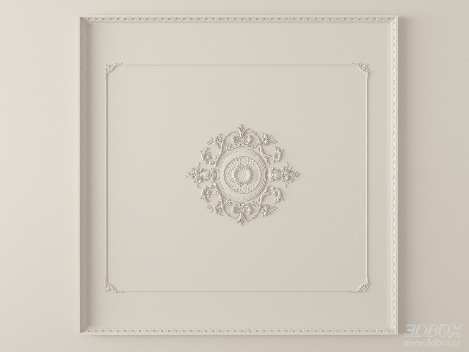 French Style Carved Decorative Plaster Ceiling Ornament 3D model - front view