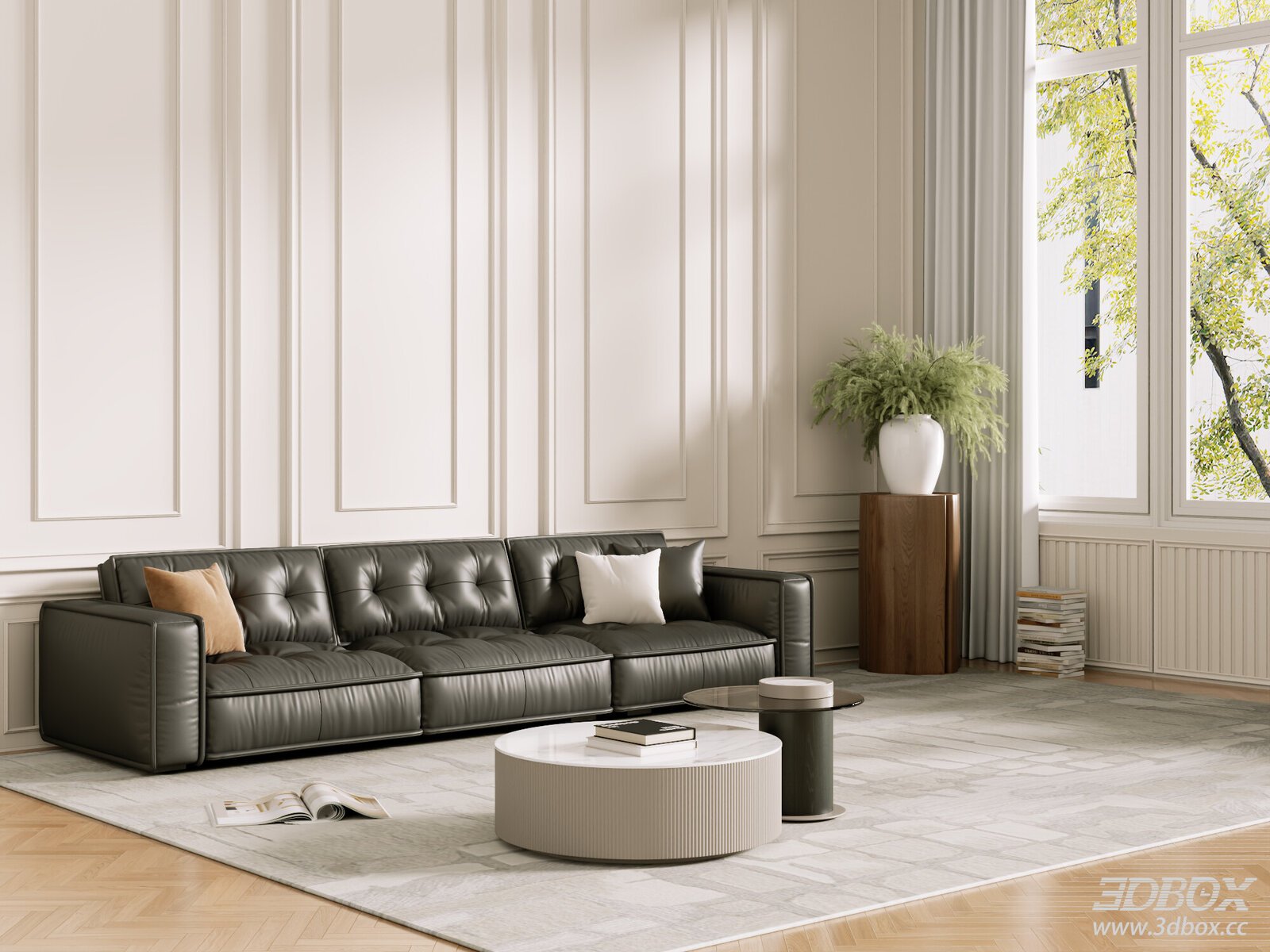 Modern Luxury Leather Sofa Living Room Scene 3D model - front view