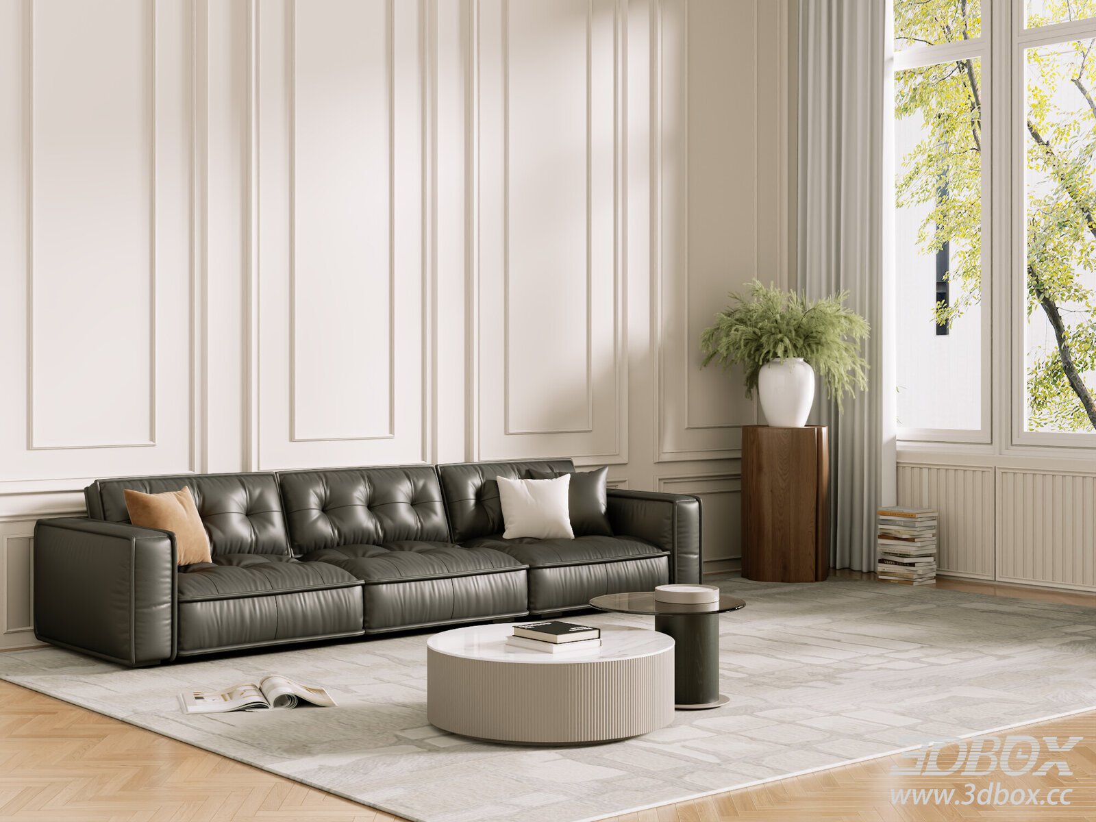Modern Luxury Leather Sofa Living Room Scene 3D model - thumbnail 1