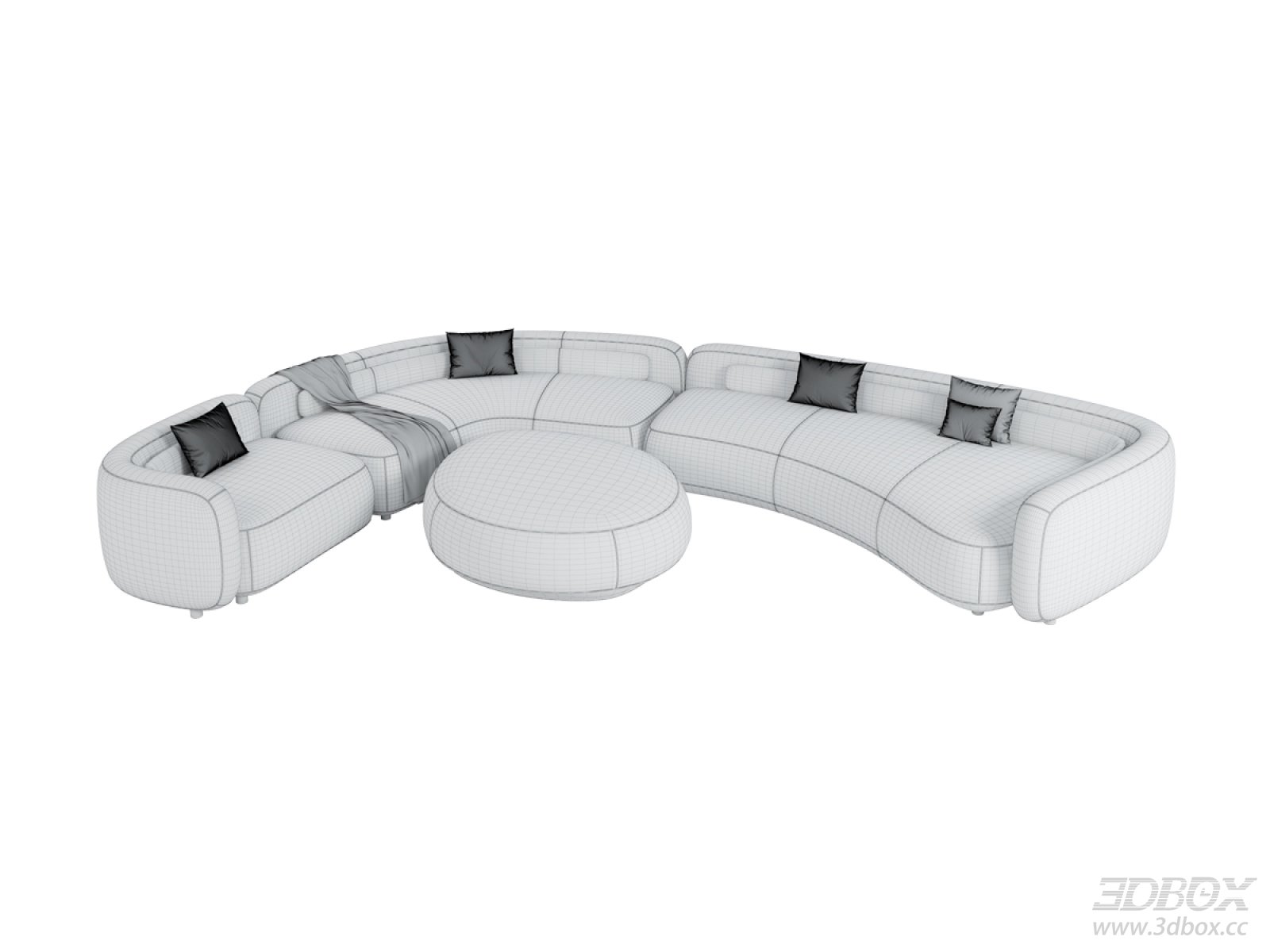 Minotti Bezier Curved Sectional Sofa Set with Ottoman 3D model - front view