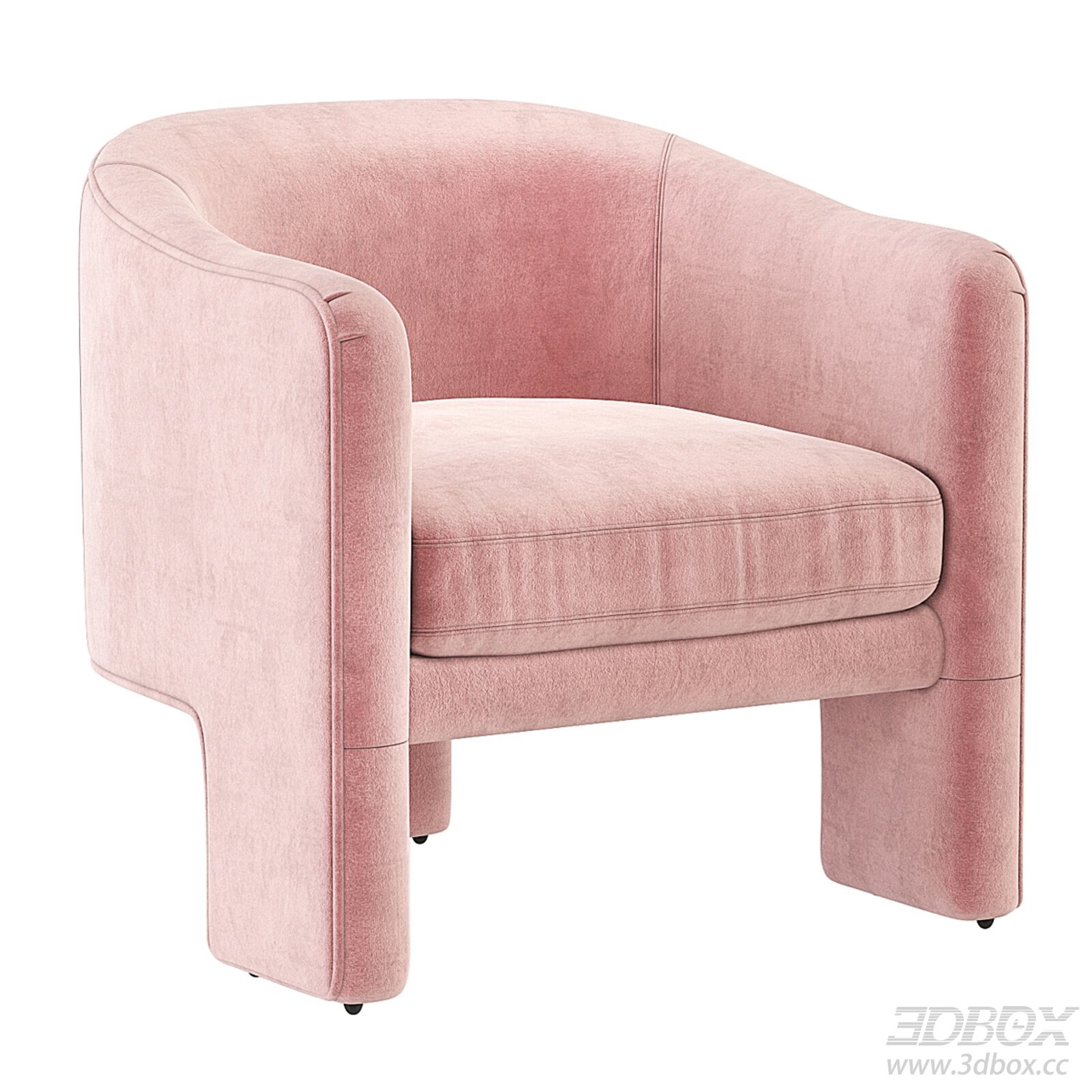 Modern Pink Velvet Upholstered Armchair 3D model - thumbnail 1