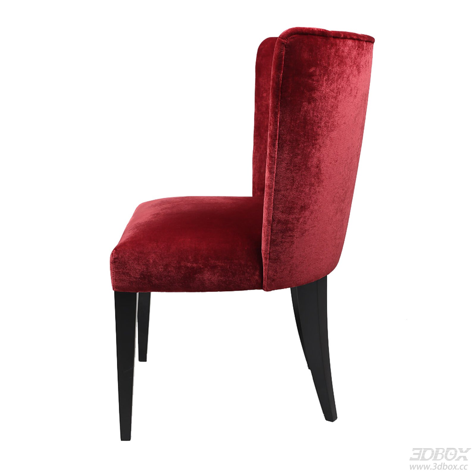 Modern Red Velvet Upholstered Dining Chair with Black Legs 3D model - front view