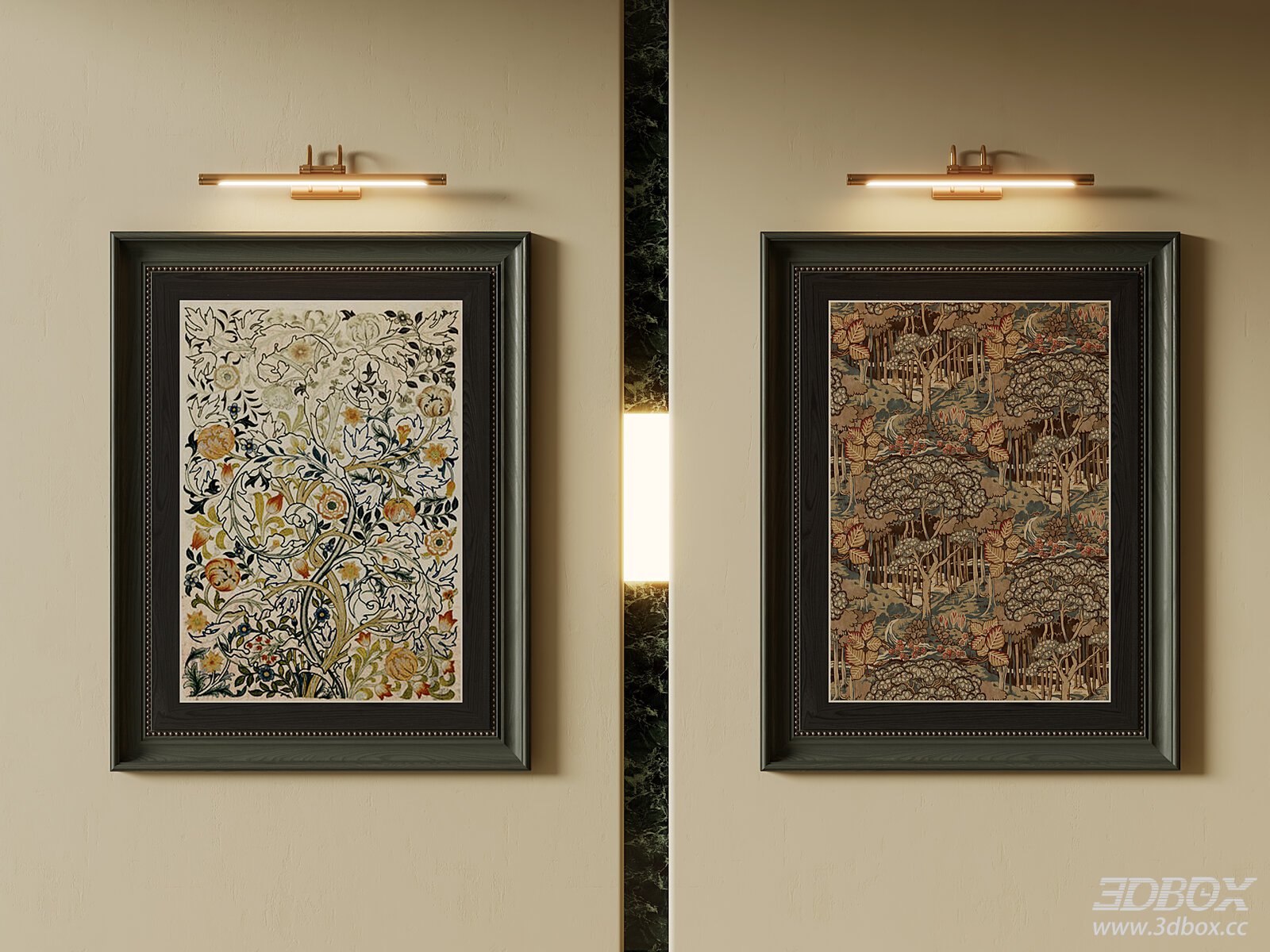 Vintage French Style Framed Art Set 3D model - front view