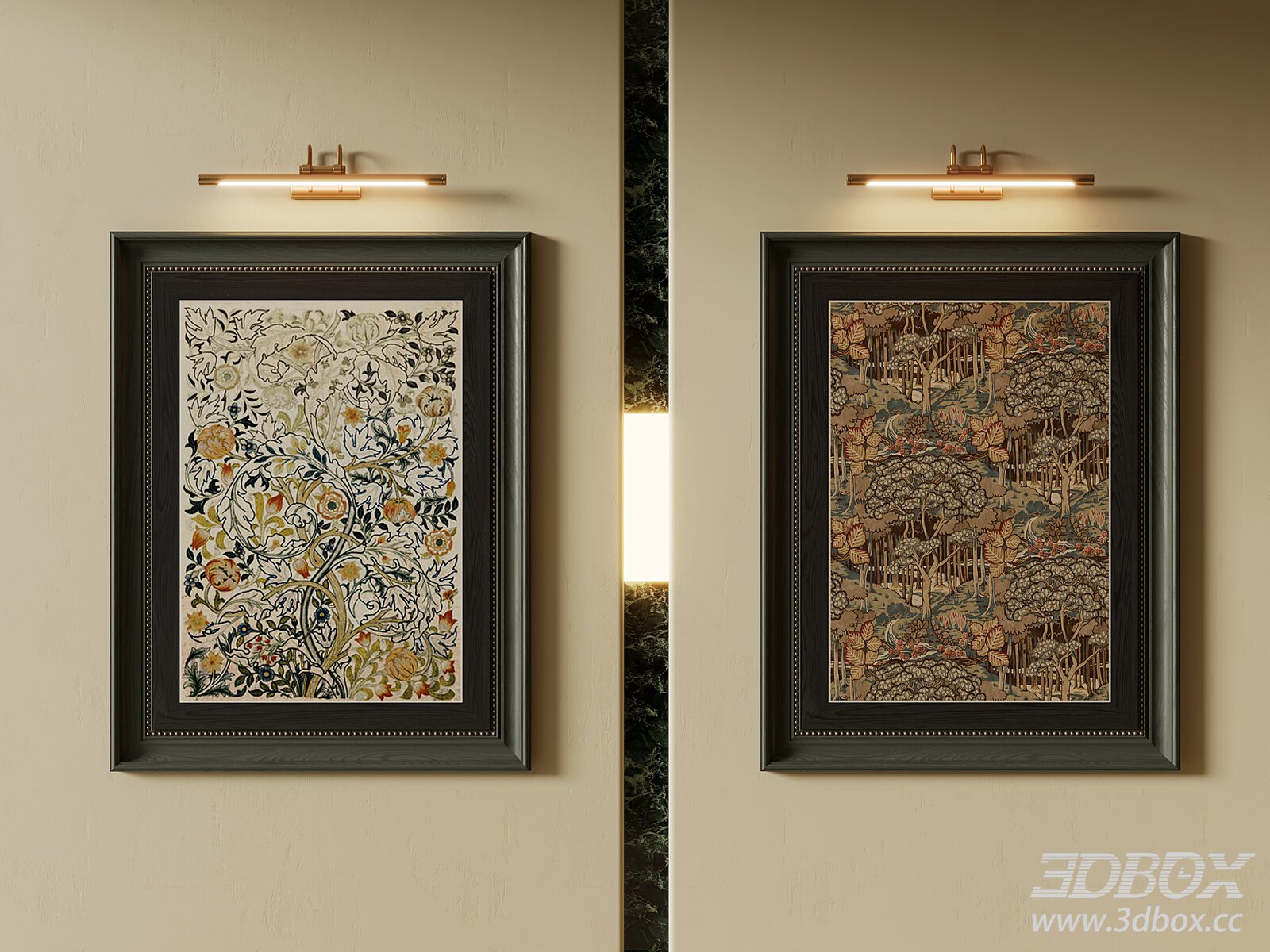 Vintage French Style Framed Art Set 3D model - thumbnail 1