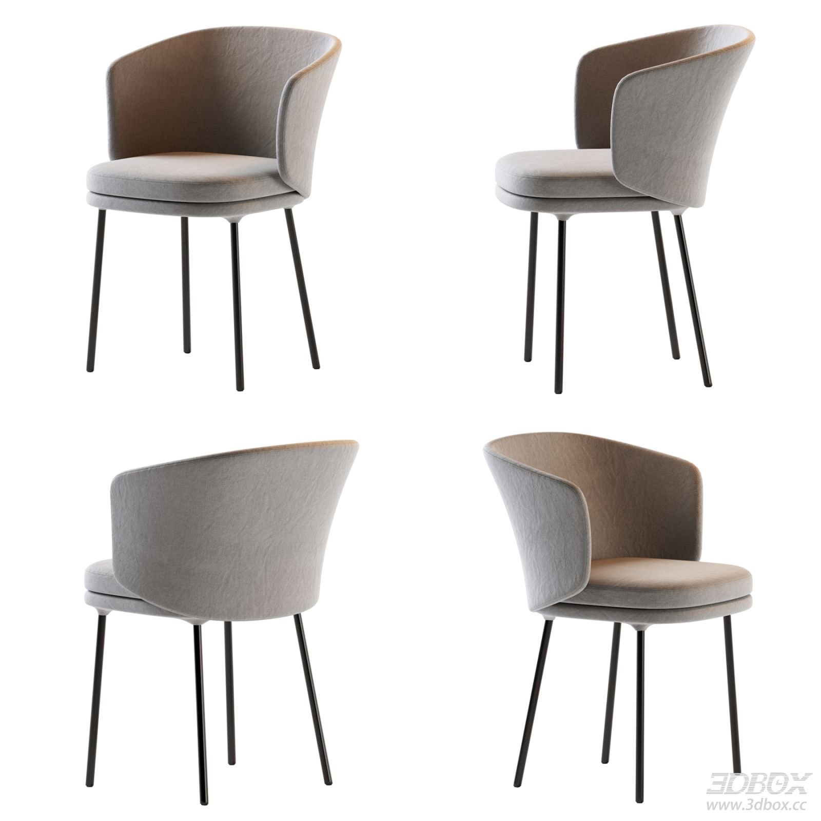 Modern Fabric Upholstered Dining Chair with Metal Legs 3D model - front view