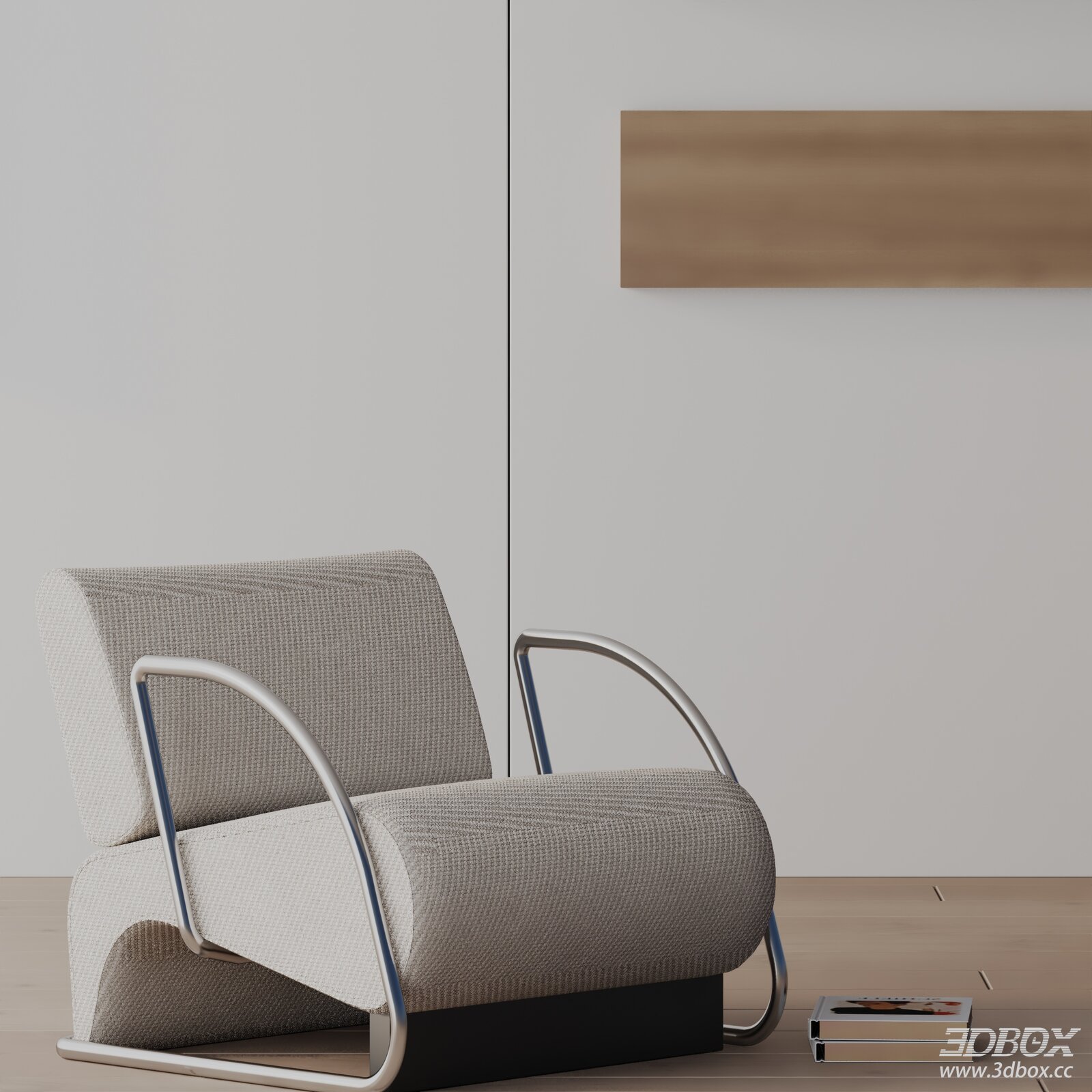 Modern Fabric Upholstered Armchair with Metal Frame 3D model - front view