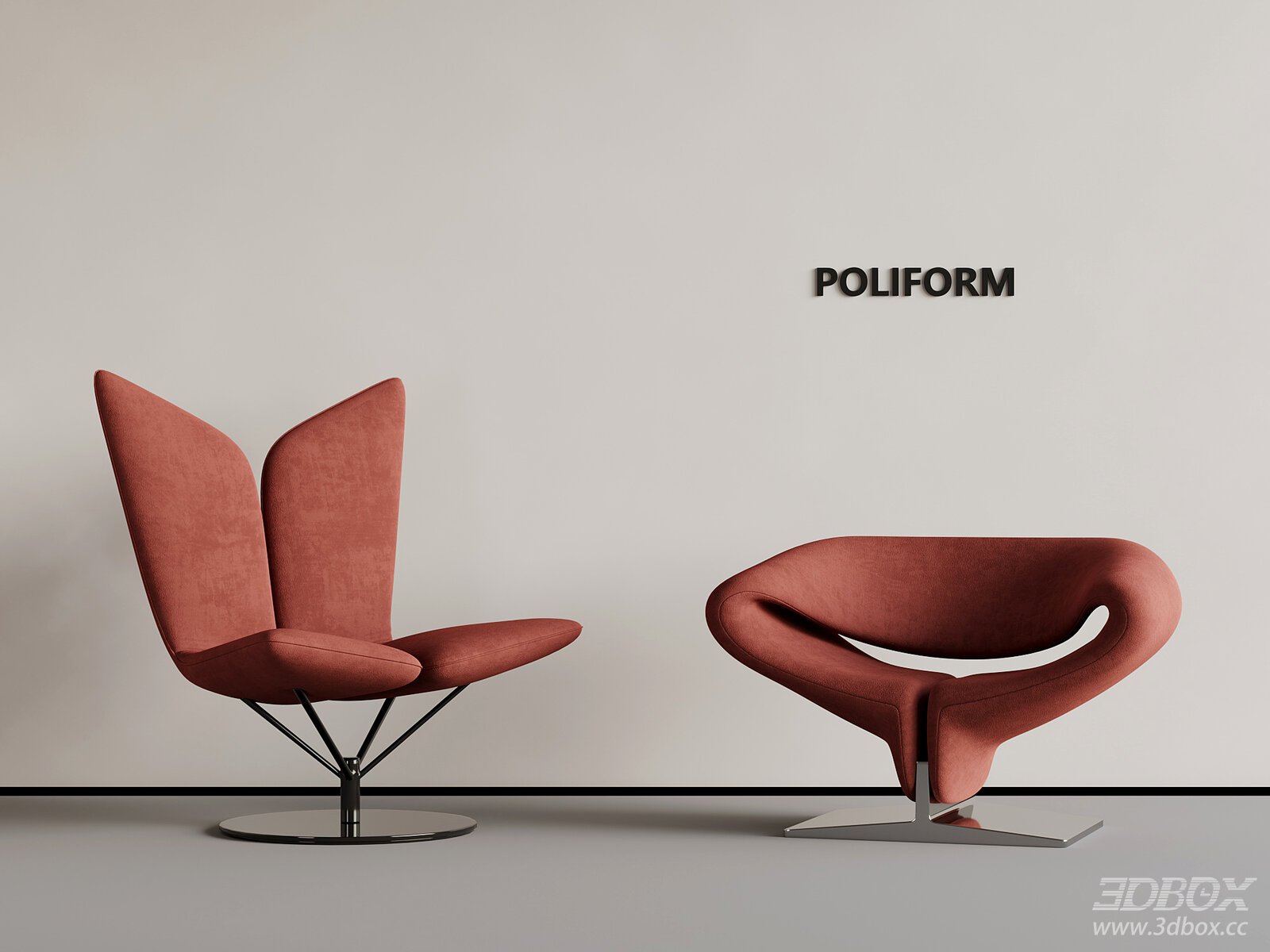 Modern Fabric Single Leisure Armchair Set 3D model - front view