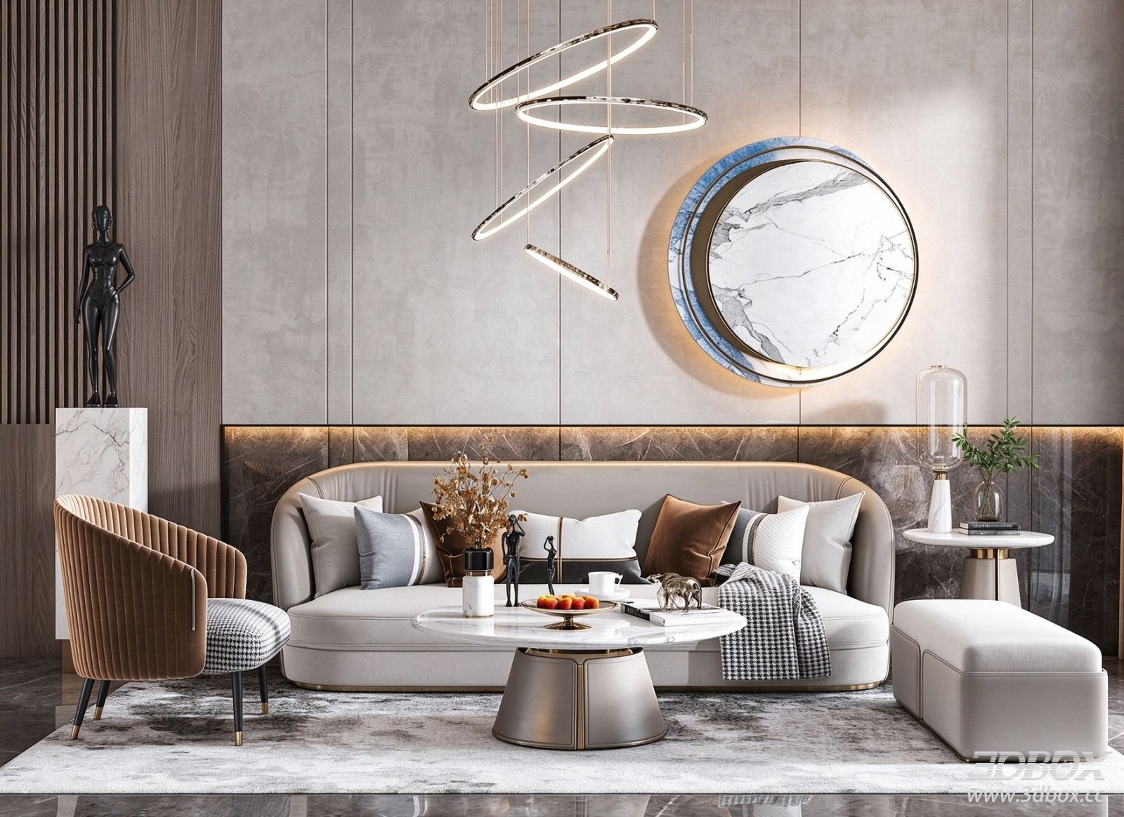 Modern Luxury Living Room Sofa and Coffee Table Set 3D model - front view