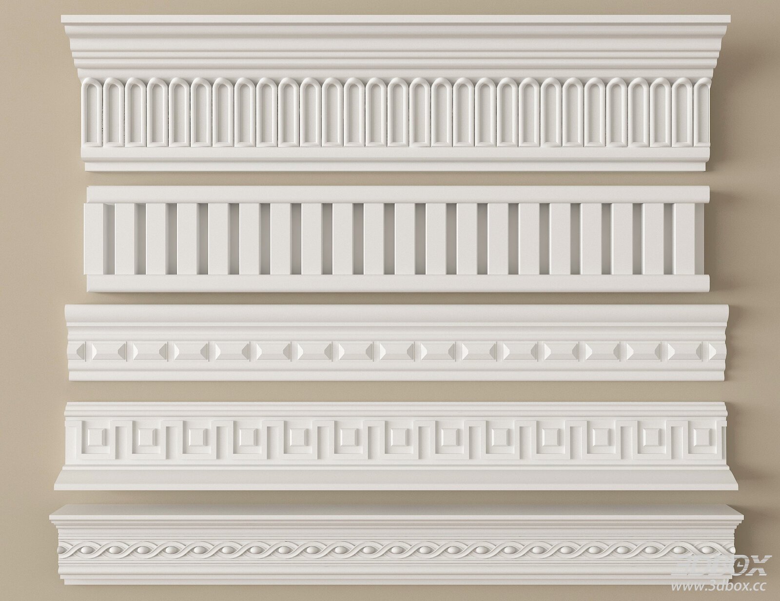 French Style Plaster Molding Decorative Plaster Cornice Set 3D model - front view