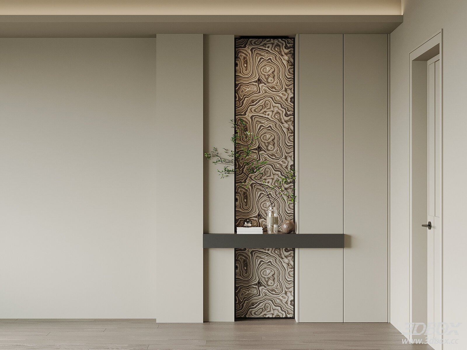 Modern Italian Style Hallway Console with Marble Wall Panel 3D model - front view