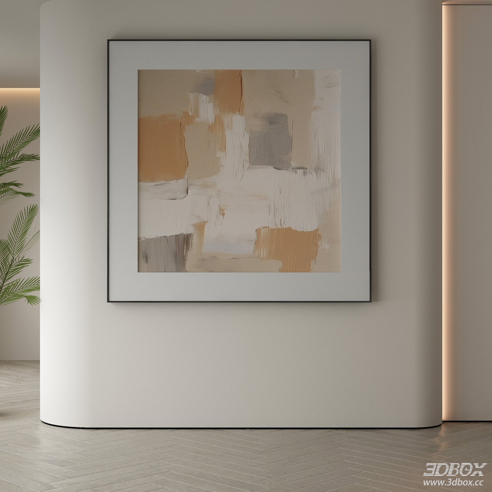 Modern Neutral Tone Abstract Framed Wall Art 3D model - front view