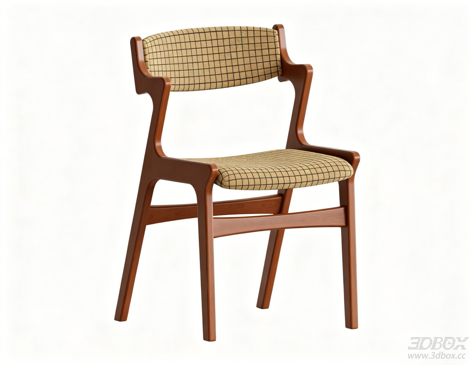 Mid Century Wooden Grid Fabric Dining Leisure Chair 3D model - front view