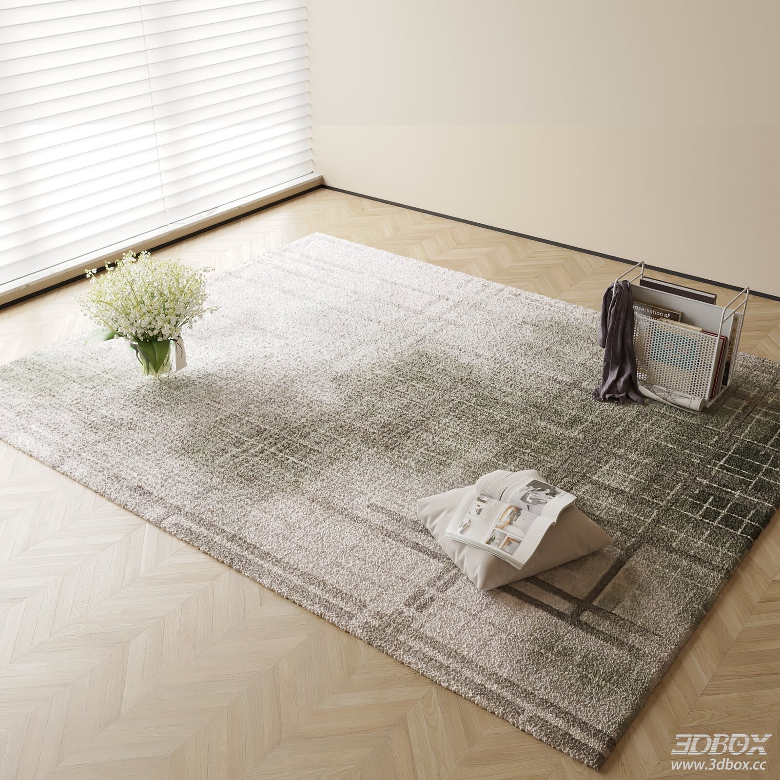 Modern Gradient Grid Plush Carpet 3D model - front view