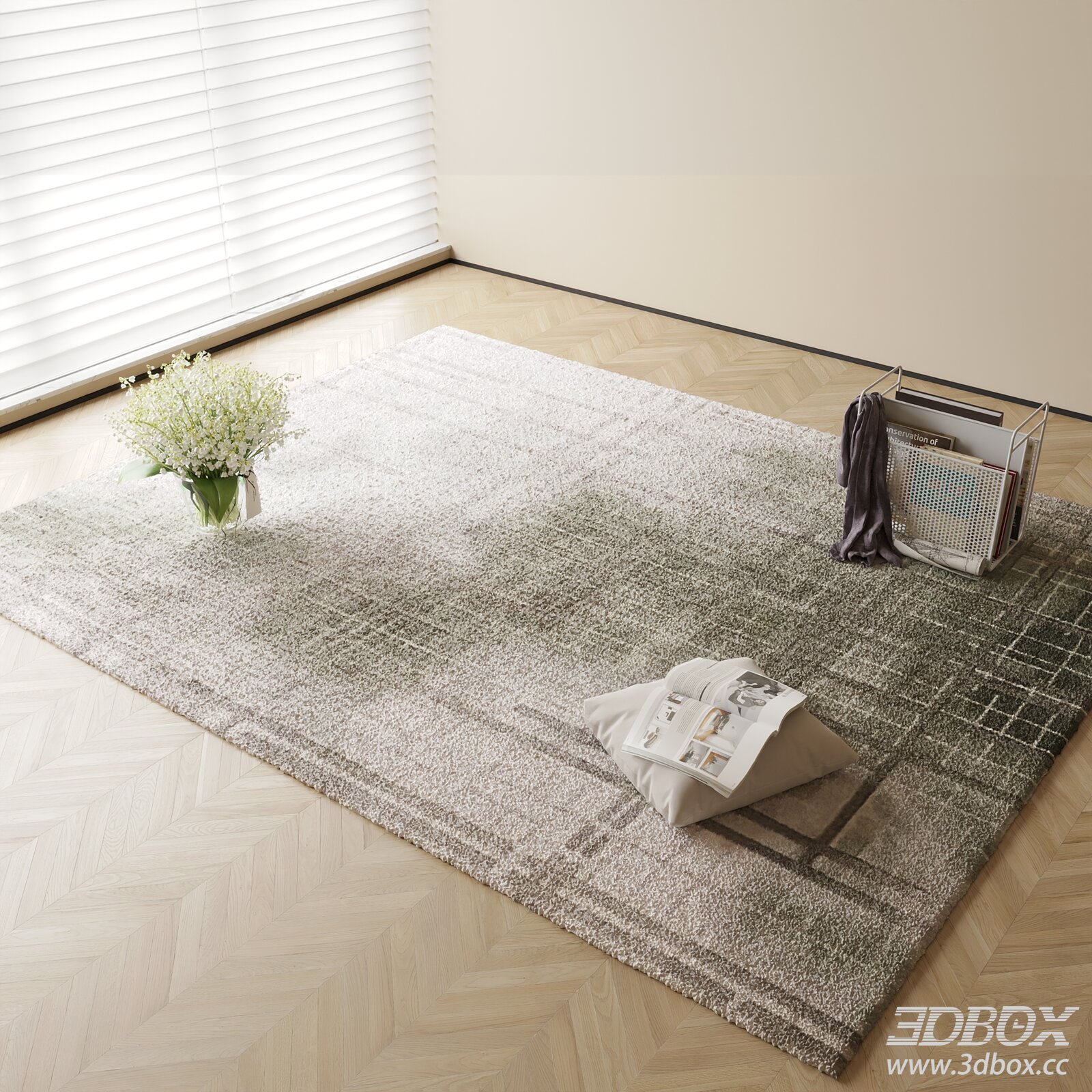 Modern Gradient Grid Plush Carpet 3D model - thumbnail 1
