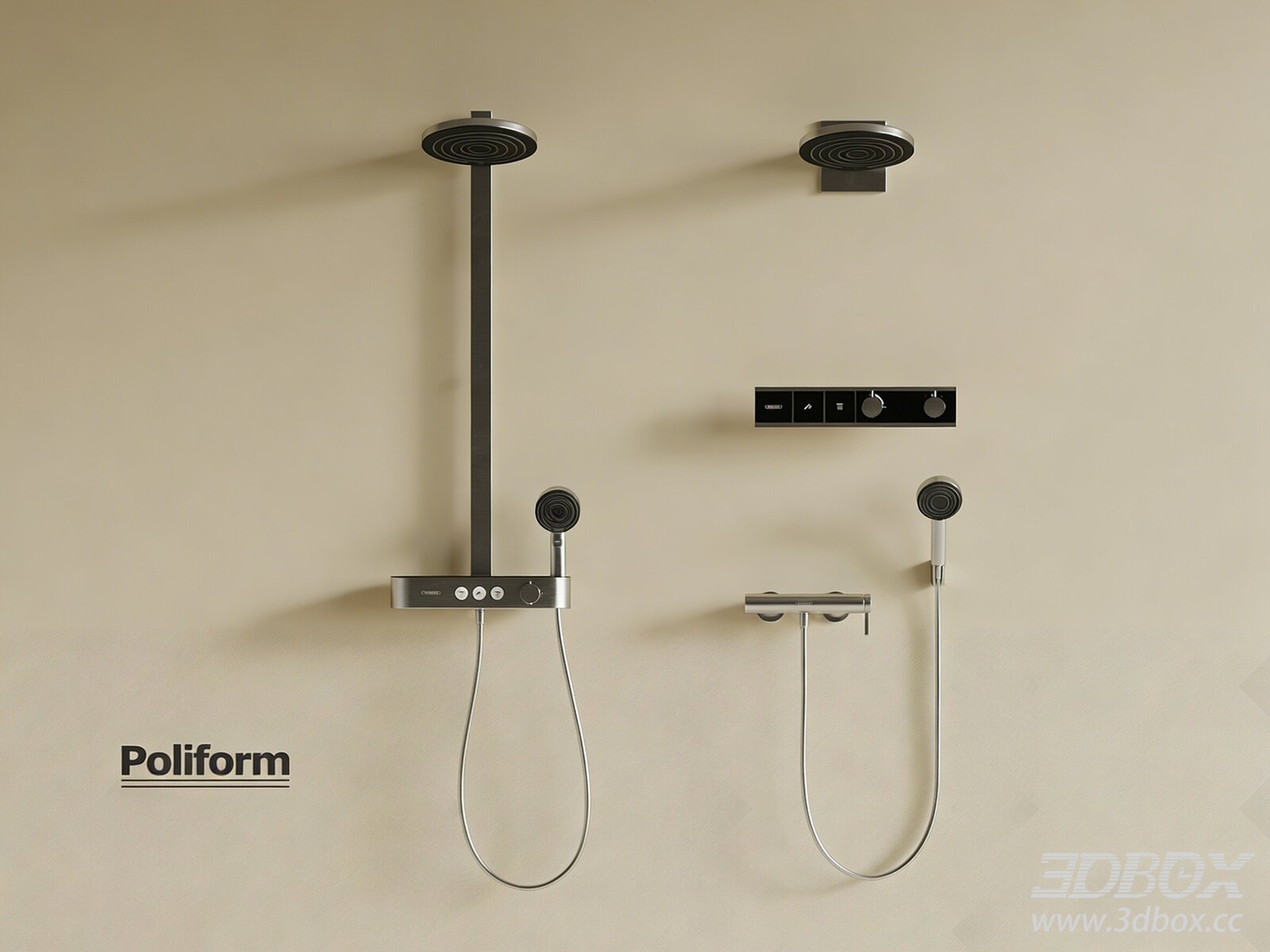 Modern Metal Wall Mounted Shower Set 3D model - thumbnail 1