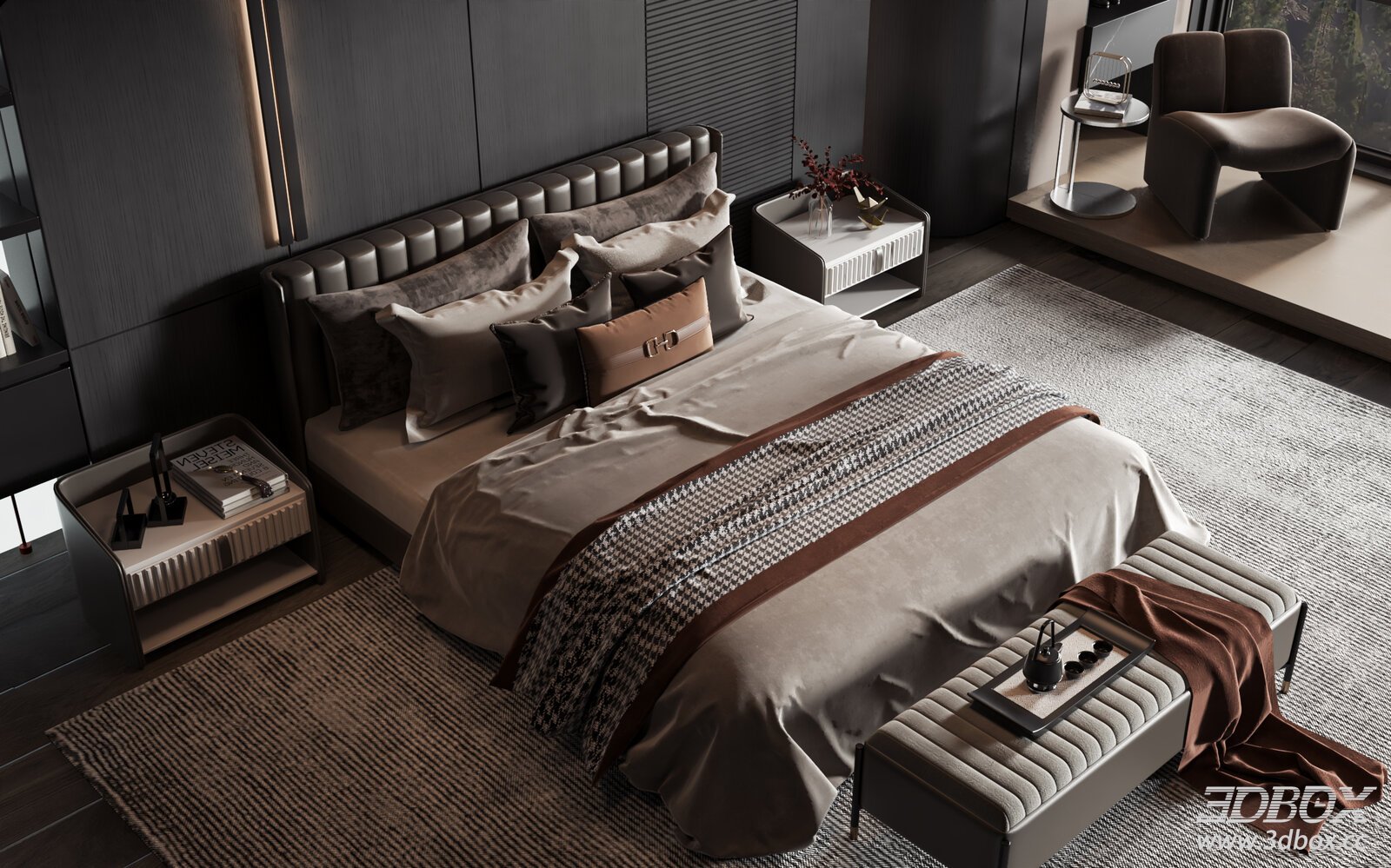 New Chinese Style Luxury Double Bedroom Set 3D model - thumbnail 1