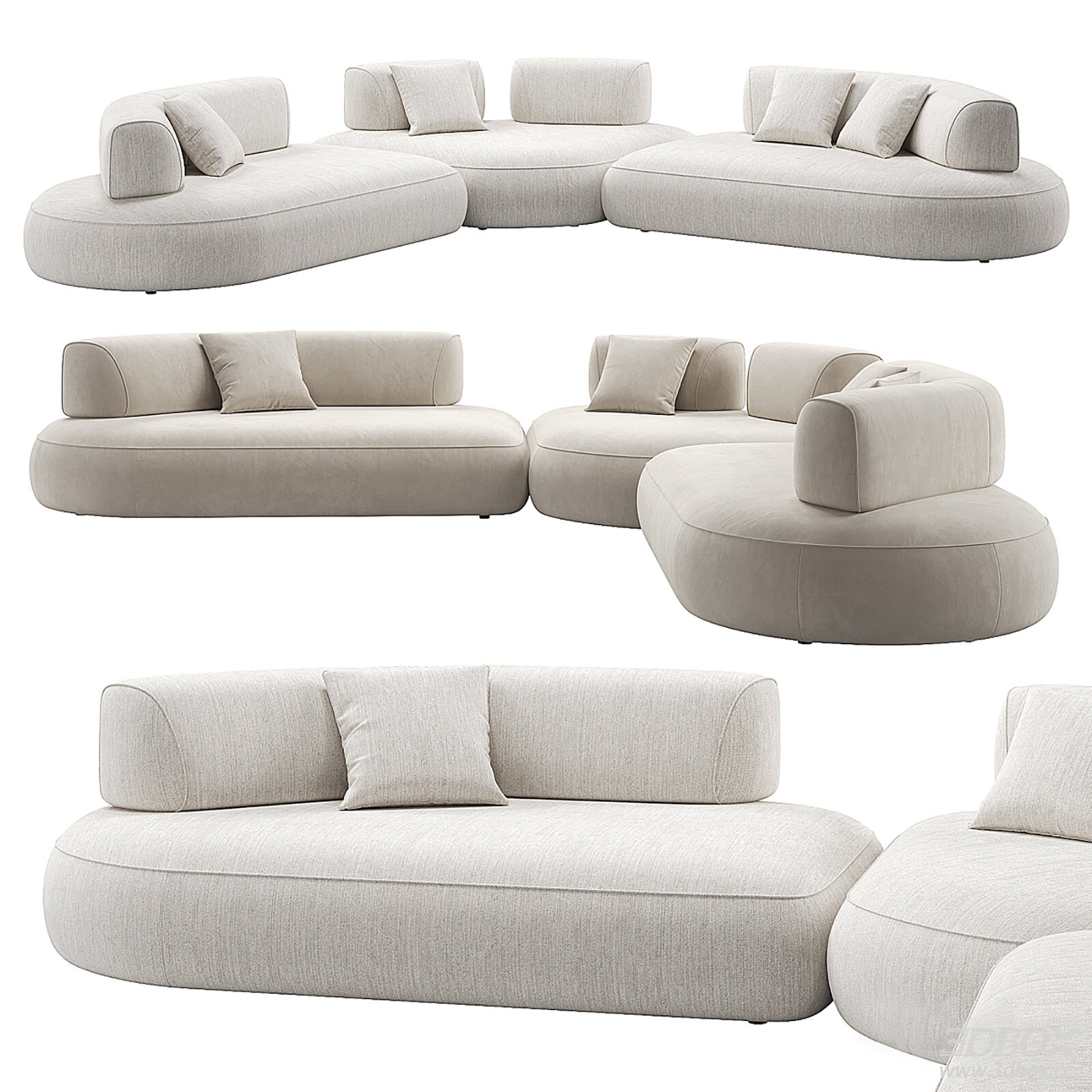 Modern Curved Modular Fabric Sofa Set 3D model - thumbnail 1