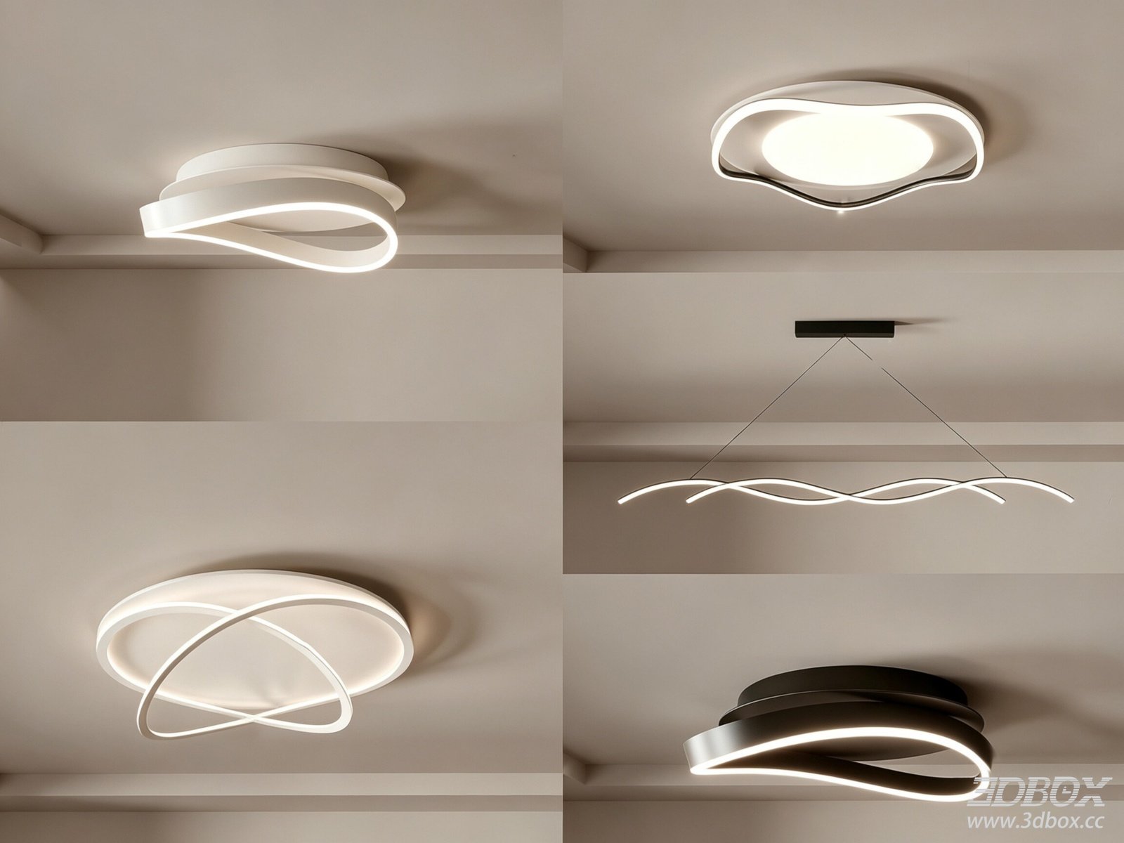Modern Minimalist LED Ceiling Lamp Set 3D model - front view