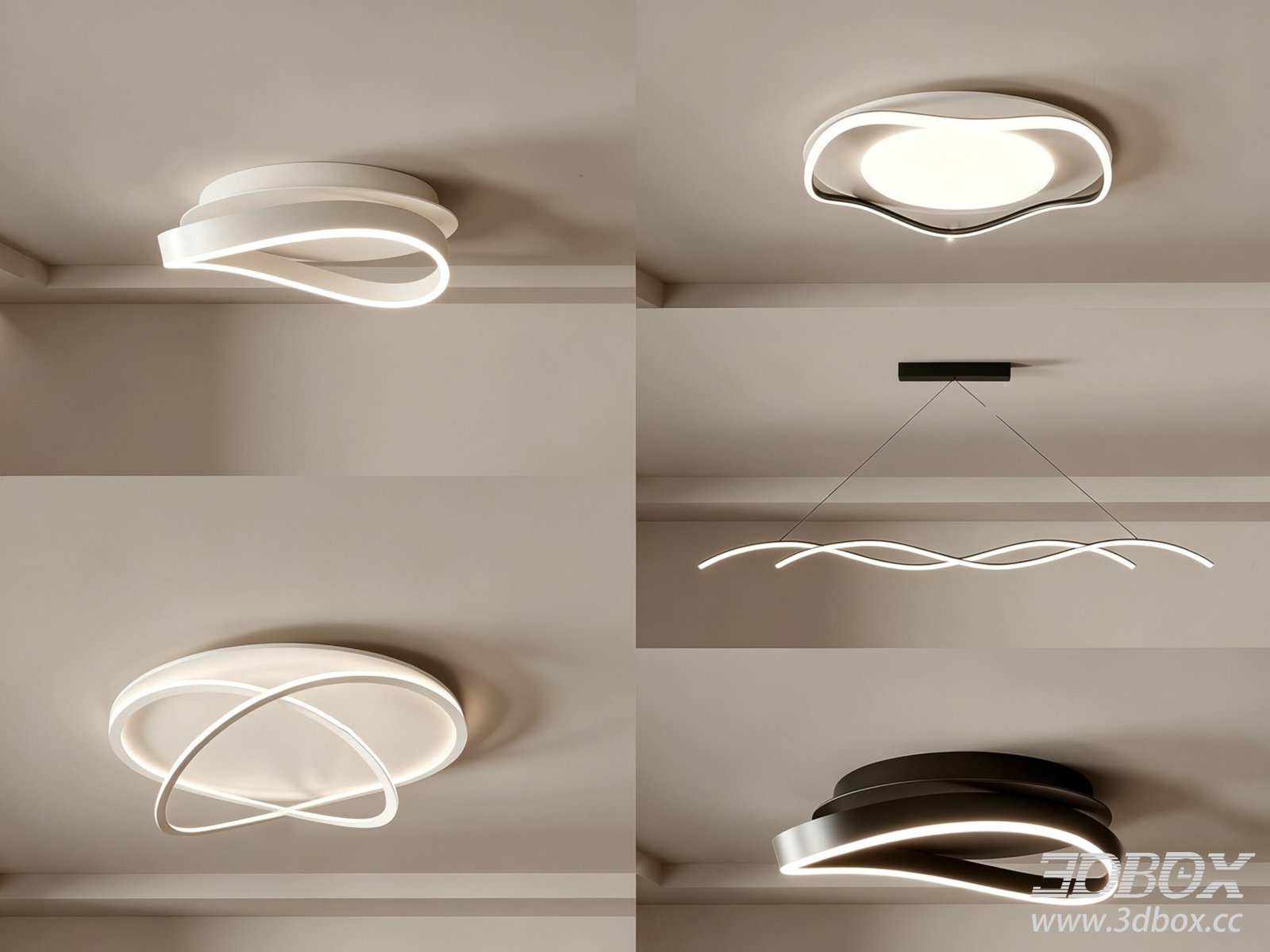 Modern Minimalist LED Ceiling Lamp Set 3D model - thumbnail 1