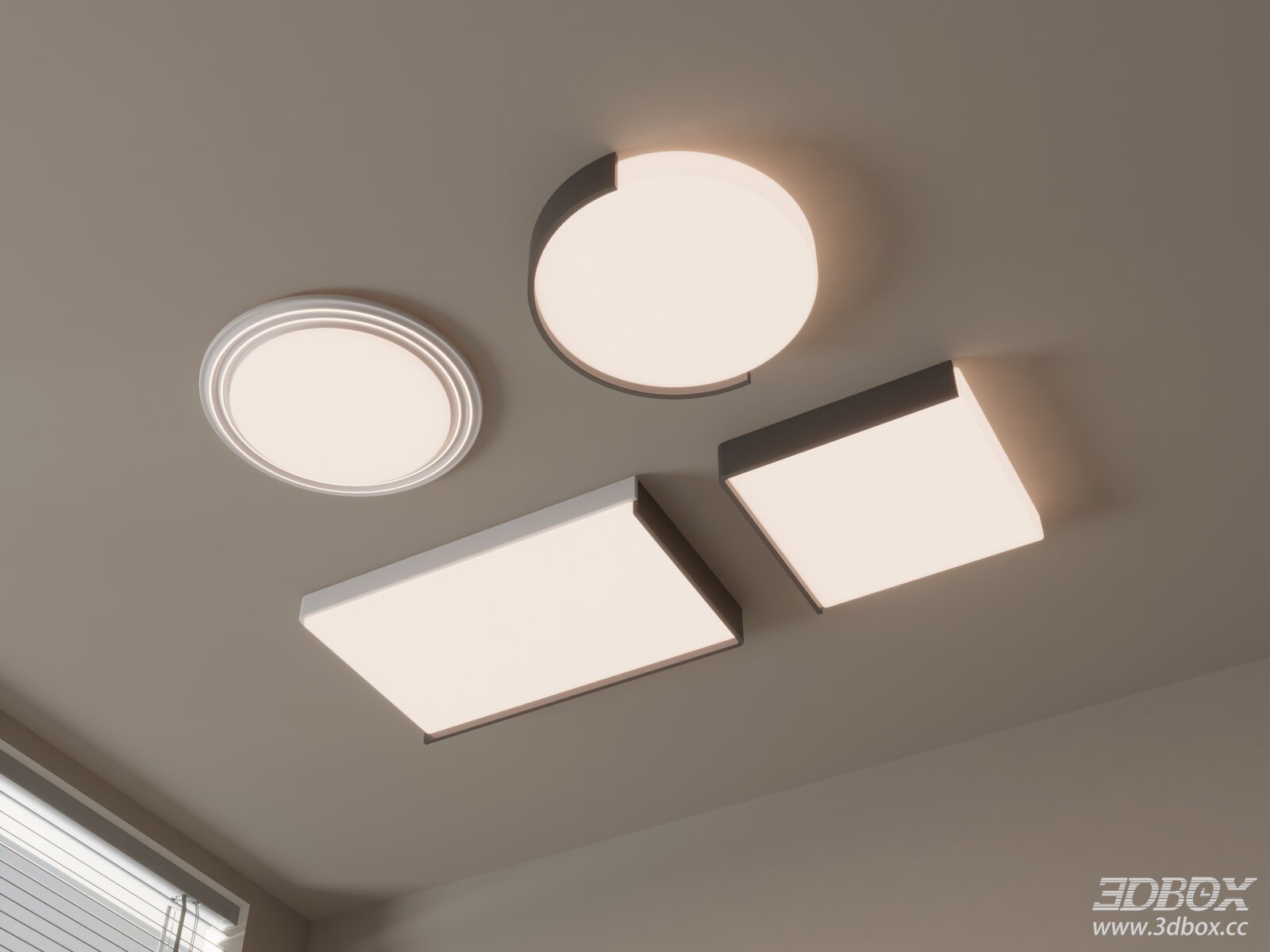 Modern Geometric Ceiling Lamp Set Minimalist LED Home Lighting 3D model - front view