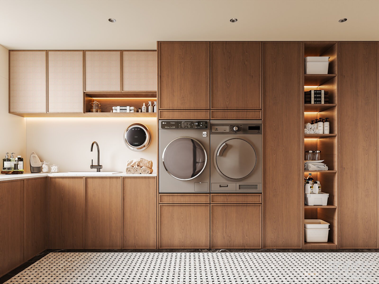 Mid Century Modern Laundry Room with Washer Dryer Set 3D model - front view