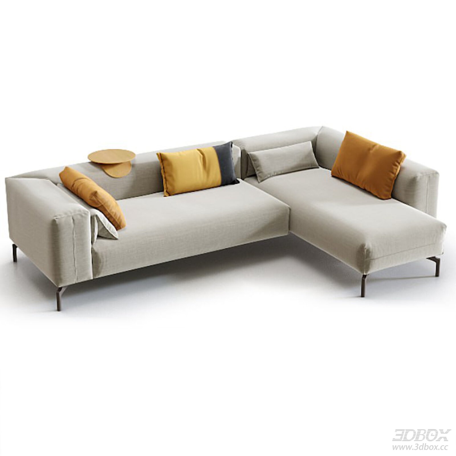 Modern L Shaped Fabric Sectional Sofa 3D model - front view
