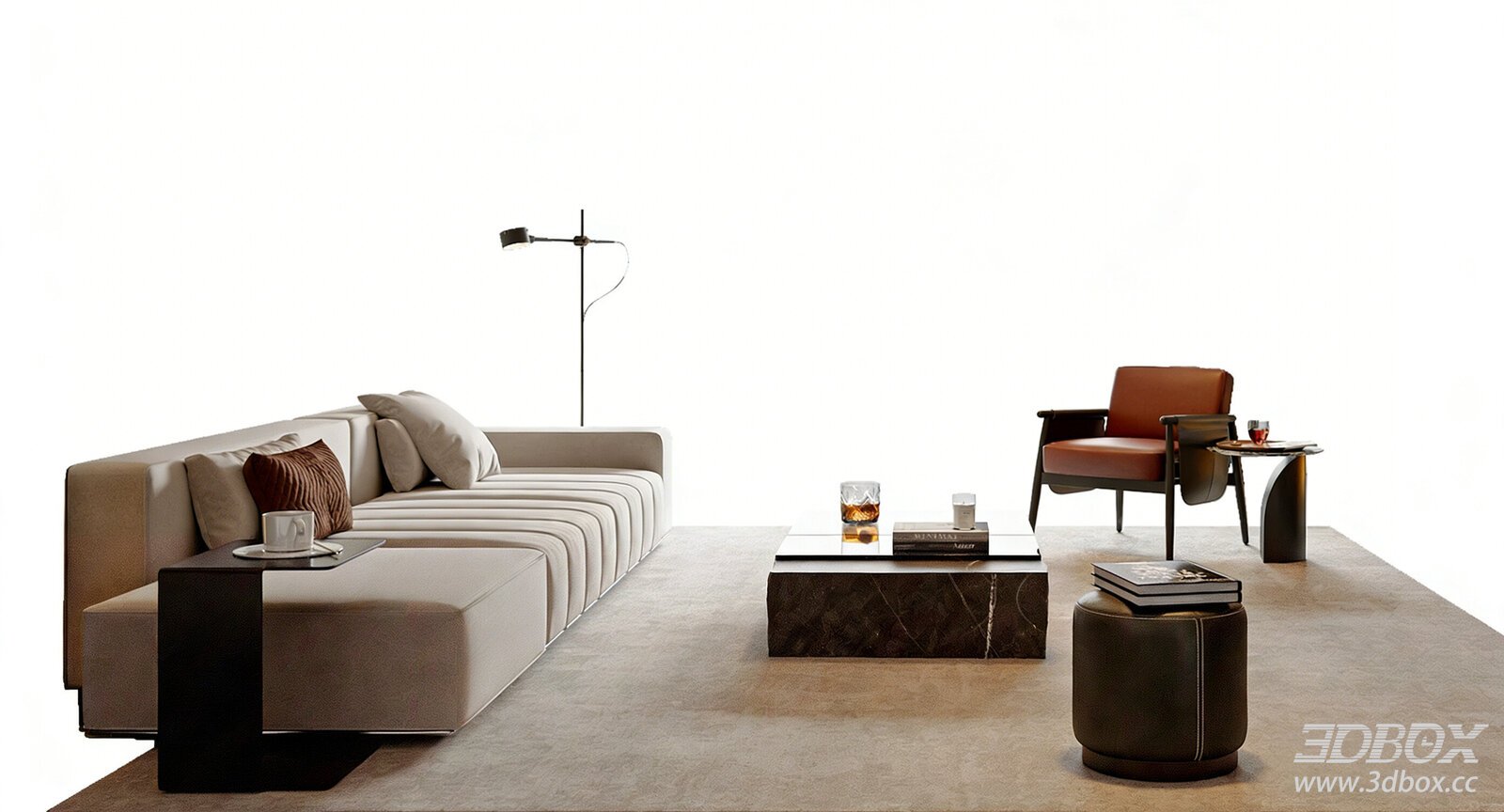 Modern Italian Style Living Room Sofa Furniture Set 3D model - front view